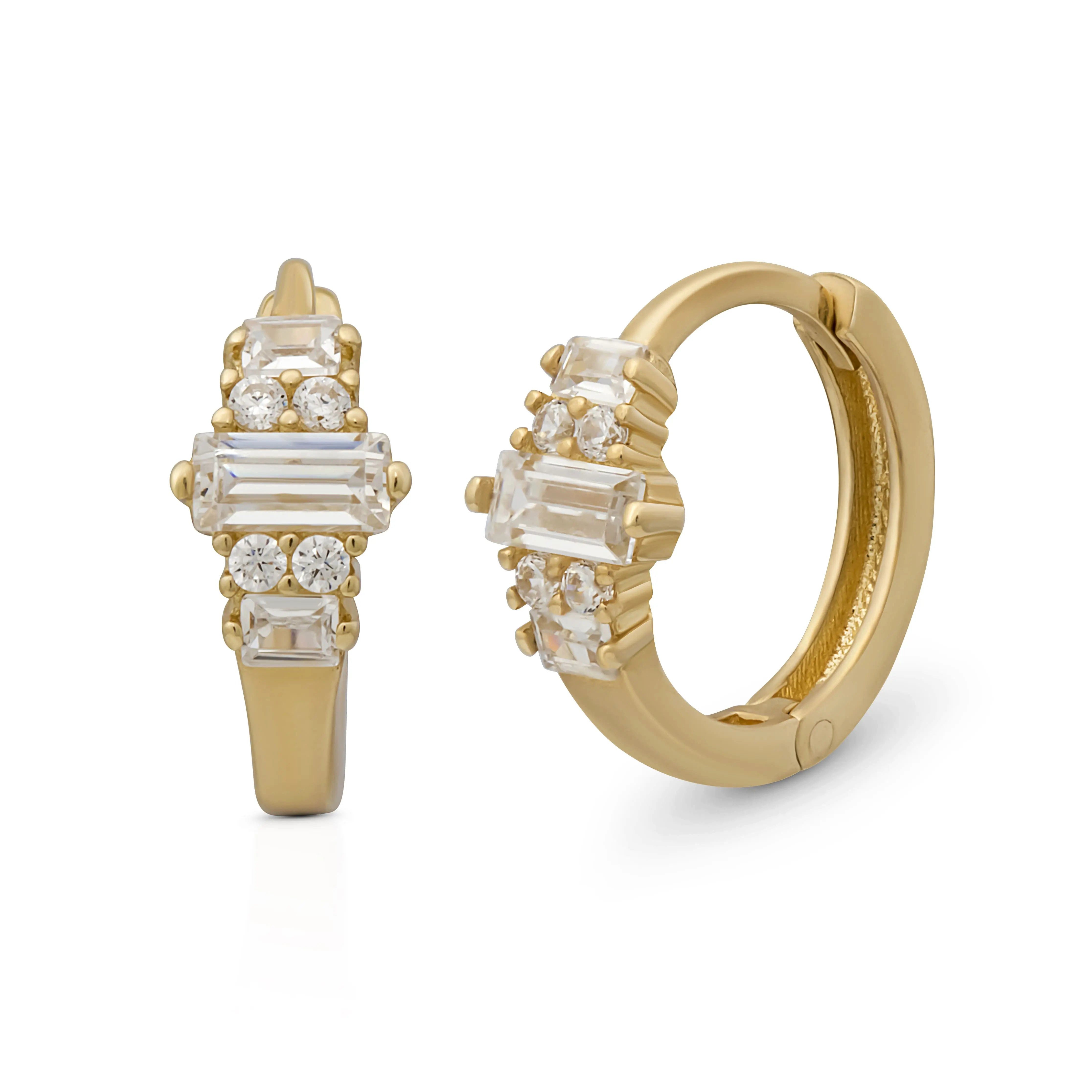 Suzan Gold Creolen-Set 375er Gold Creolen – Kristall Creolen mit Zirkonia aus Echtgold, Gelbgold 375, Zirkonia-Steine