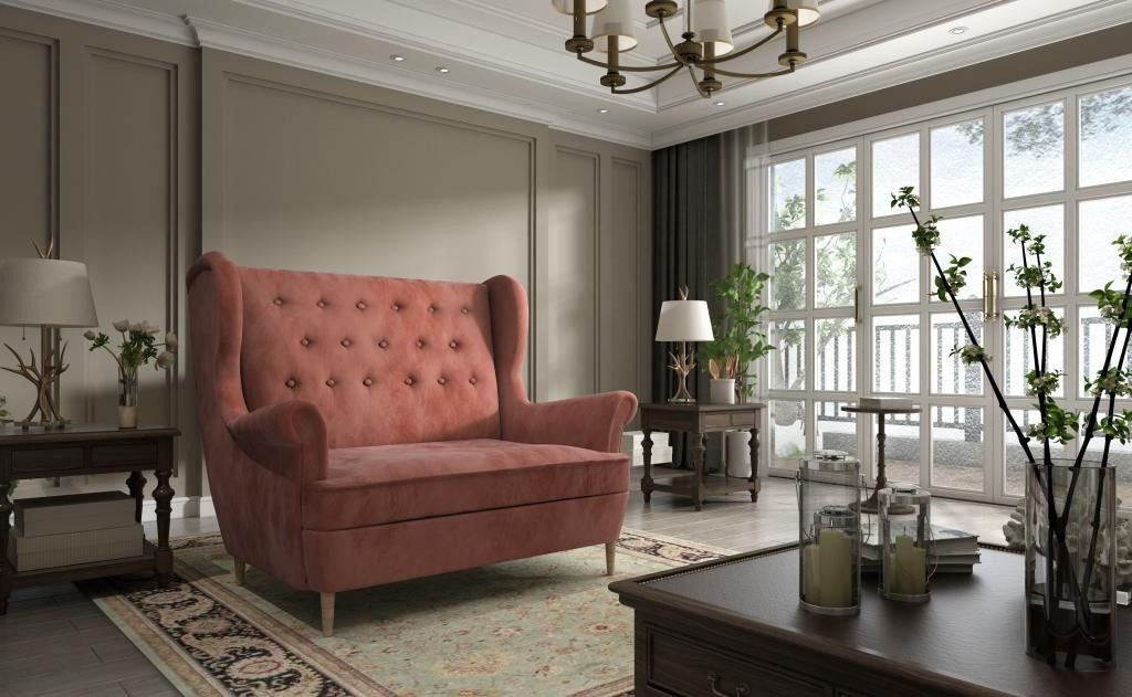 Xlmoebel Chesterfield-Sessel Zweisitzer Sofa aus Samt - Elegantes Polstersofa in Grün (1-St., 2-Sitzer), Made in Europa