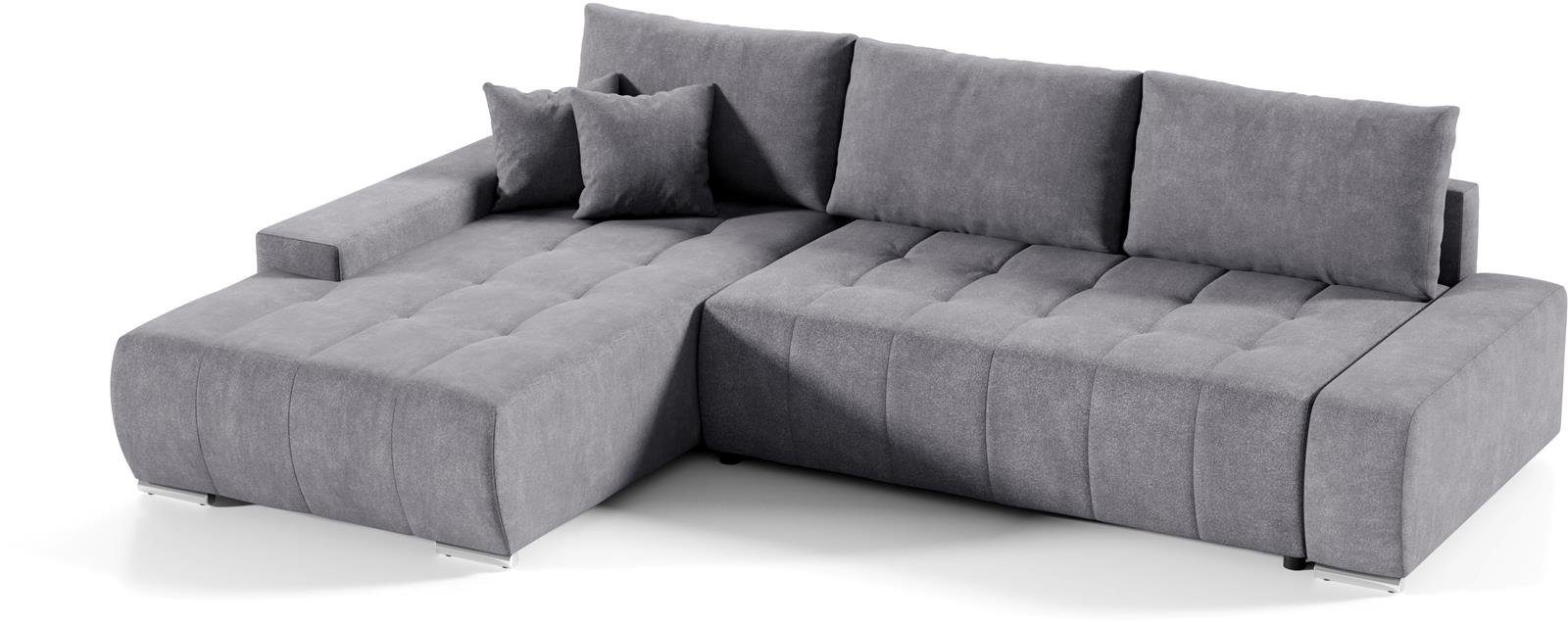 Compleo Ecksofa L-Form Ecksofa mit Steppung, mit Schlaffunktion, KLARA aus Velourstoff Grau