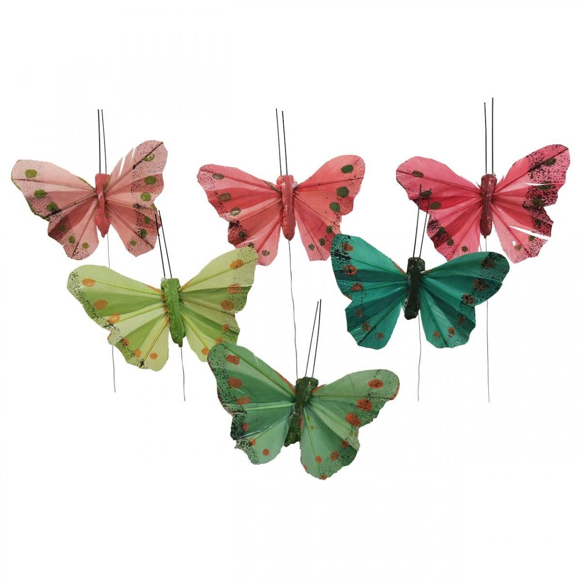 Papierschmetterlinge Mini-Schmetterling am Draht Rot Grün 6,5cm 12St Deko Farbmix