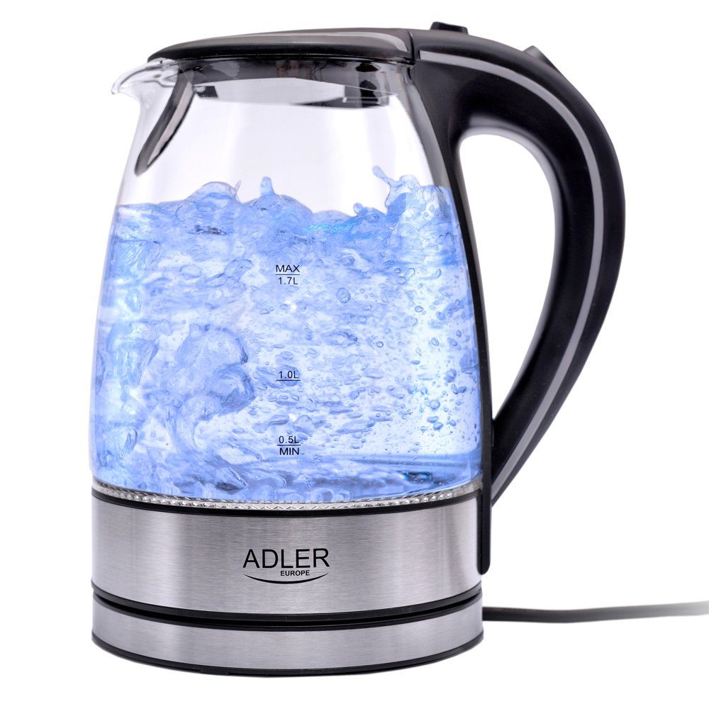 Adler Wasserkocher Adler AD1225 Wasserkocher 1,7 L Glas Edelstahl / schwarz / transparent