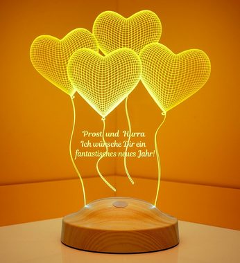 Geschenkelampe LED Nachttischlampe Vier Herzen Neues Jahr 3D mehrfarbige Nachtlicht, Leuchte 7 Farben fest integriert, Silvester Geschenk für Freunde, Kollege