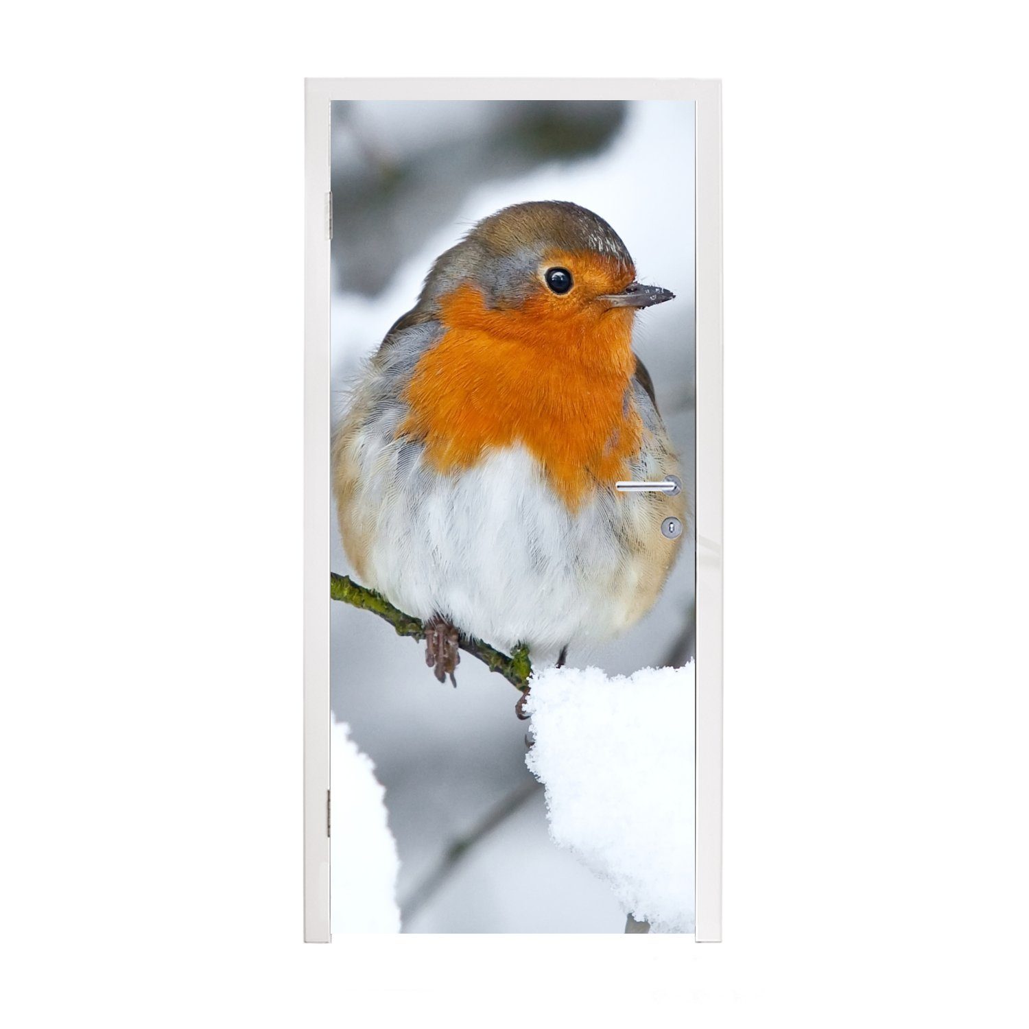 MuchoWow Türtapete Rotkehlchen - Schnee - Winter, Matt, bedruckt, (1 St), Fototapete für Tür, Türaufkleber, 75x205 cm