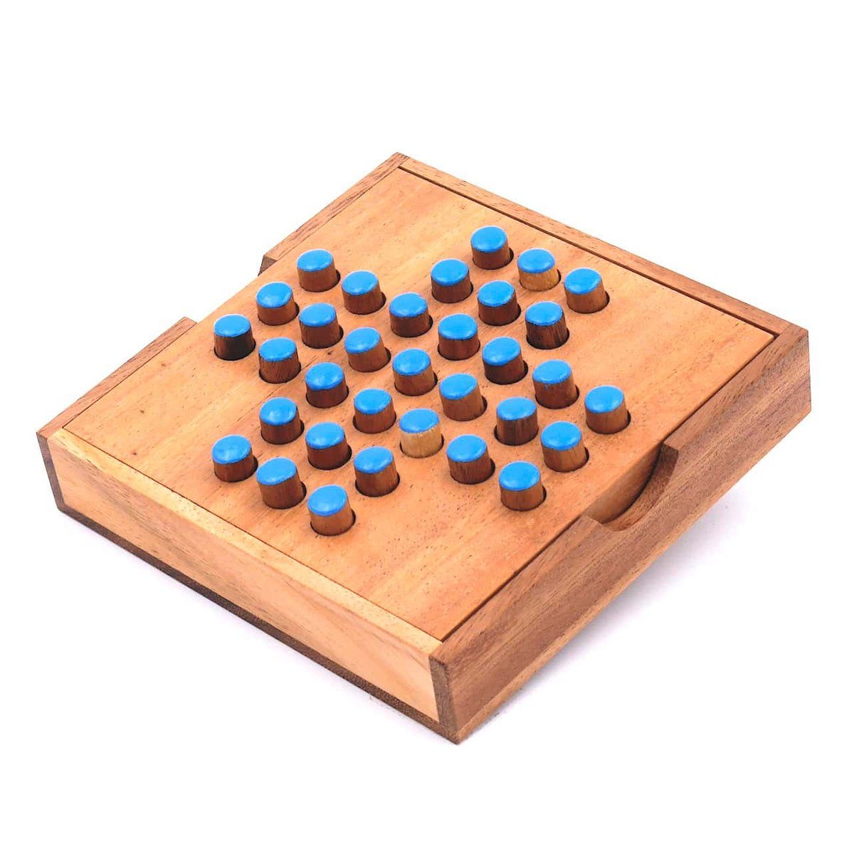 Spiel, Klassiker Denkspiele unterhaltsamer Steckspiel Holz, ROMBOL aus blau edlem Holzspiel Solitaire -