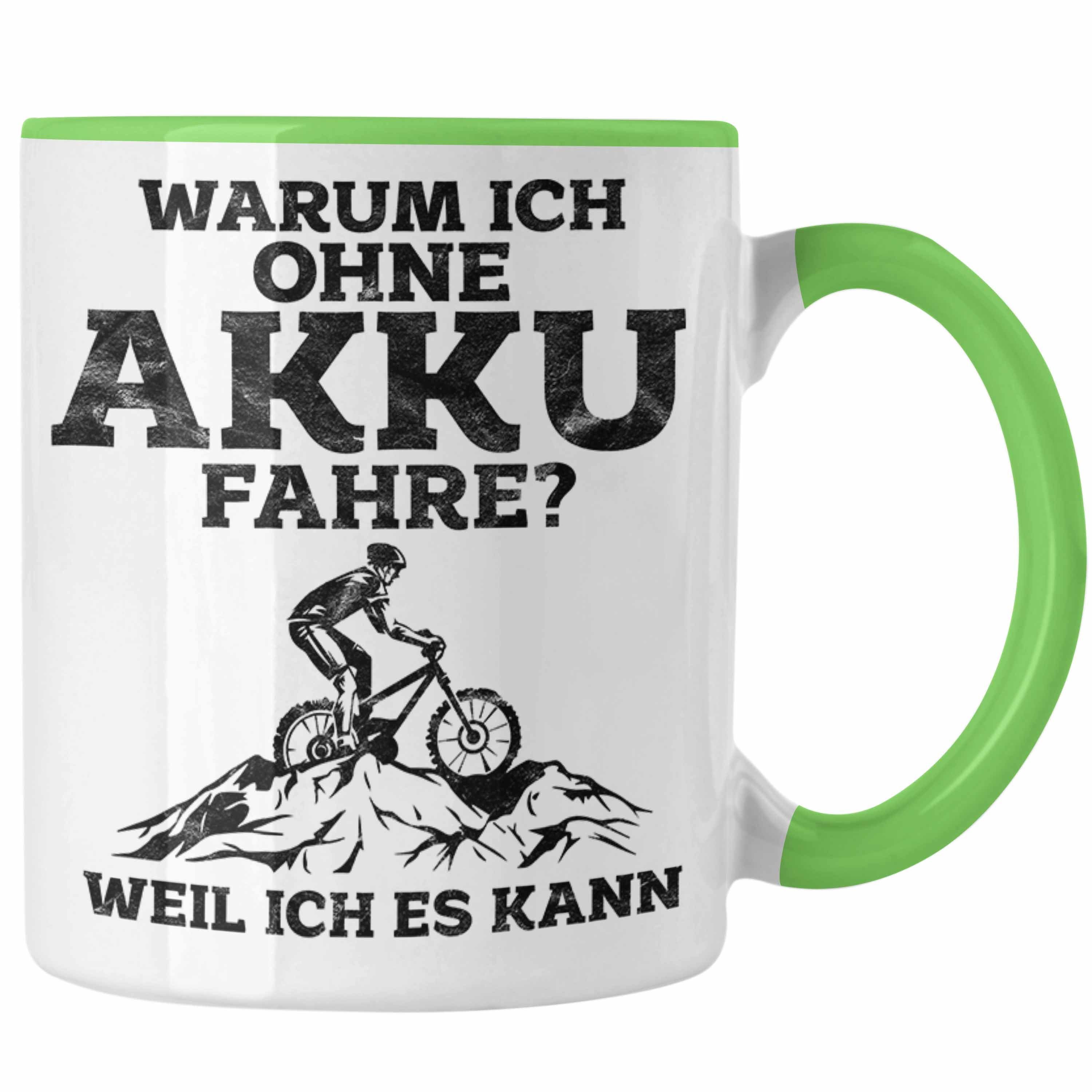Trendation Tasse Lustige Geschenkidee Radfahrer Tasse Anti-E-Bike Spruch Grün