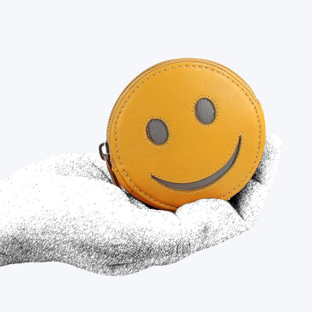 Manage Mini Geldbörse Smiley Portemonnaie mit Schlüsselring, Geldbeutel klein, Leder, für Kinder, Damen, Herren, Schlüsseletui