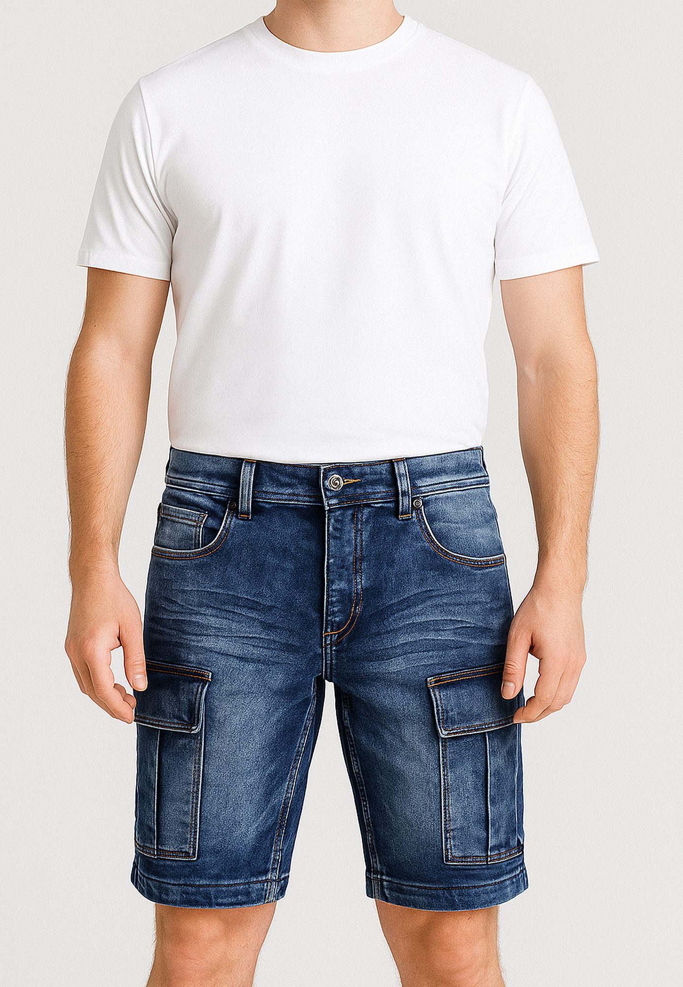 Egomaxx Jeansshorts Bequeme Cargo Bermuda mit Cargotaschen für Herren Baumwolle Regular Fit unifarben atmungsaktiv Knopfleiste – Bild 2 von 3