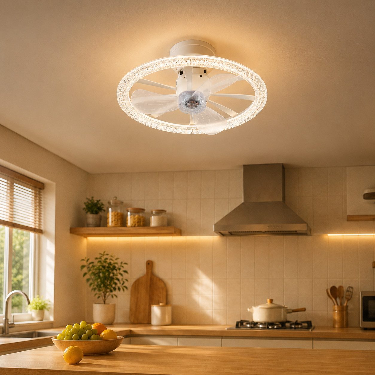 Eurotondisplay Deckenventilator Deckenventilator LED Beleuchtung Lichtfarbe einstellbar, LED Deckenlampe und Deckenventilator in einem
