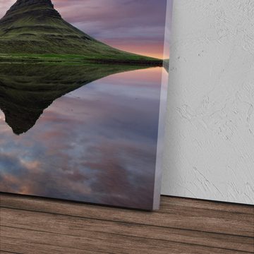 Sinus Art Leinwandbild 120x80cm Wandbild auf Leinwand Island Landschaft Berg Meer Sonnenunter, (1 St)