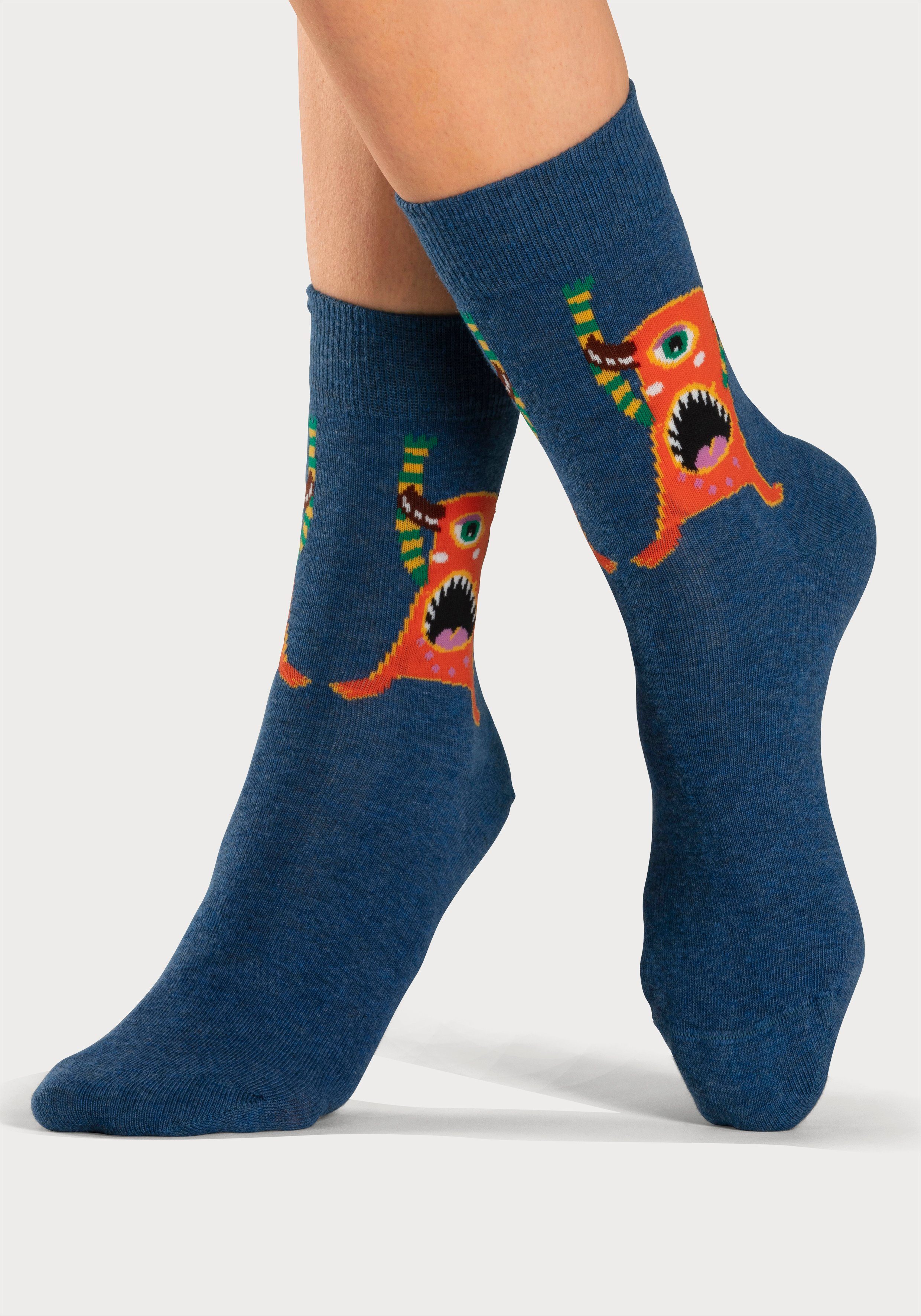 (5-Paar) H.I.S Freizeitsocken mit Monstermotiven lustigen