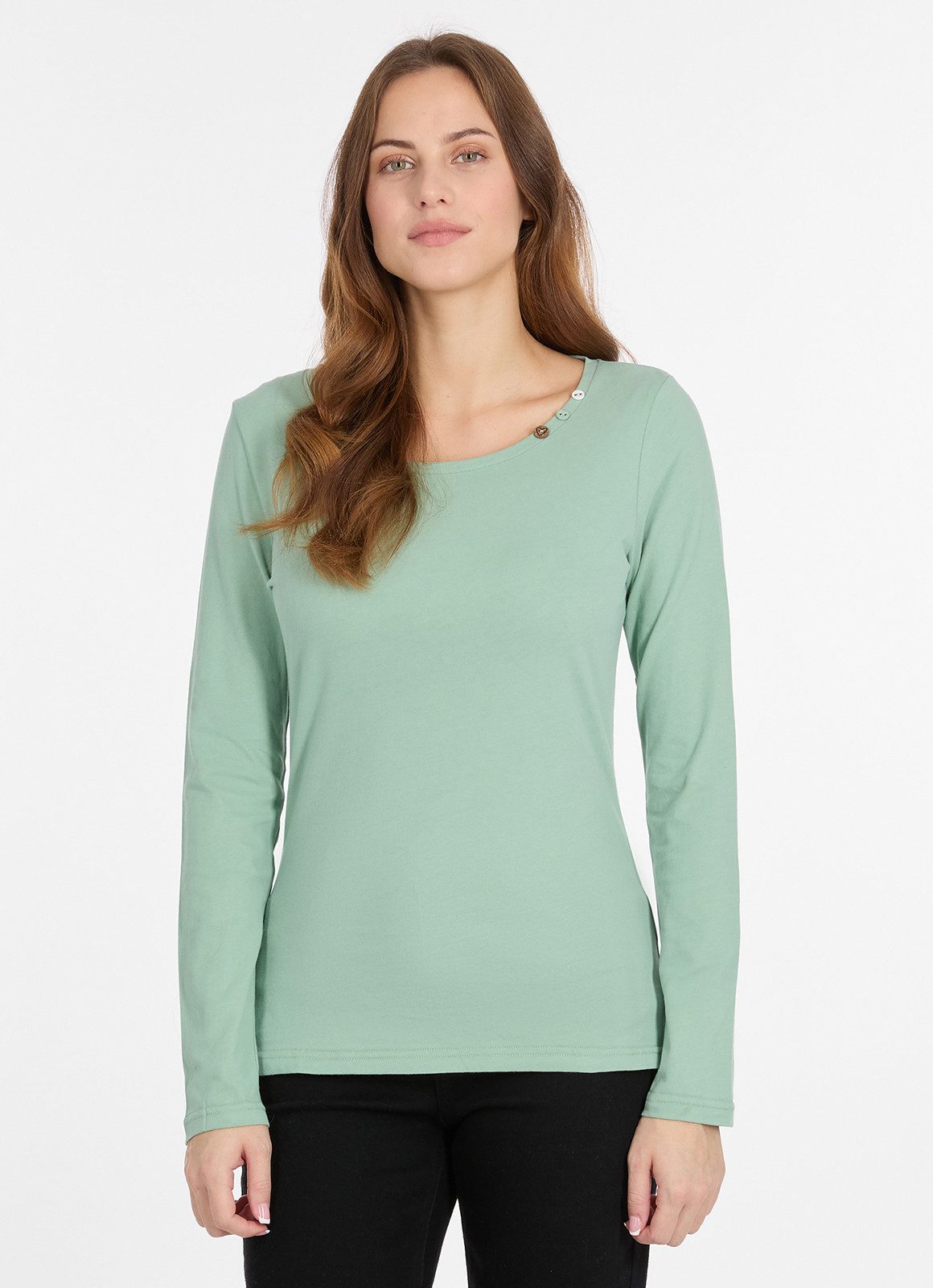 Ragwear Langarmshirt FLLORAH LONG GOTS mit süßen Zierknöpfen am Ausschnitt günstig online kaufen