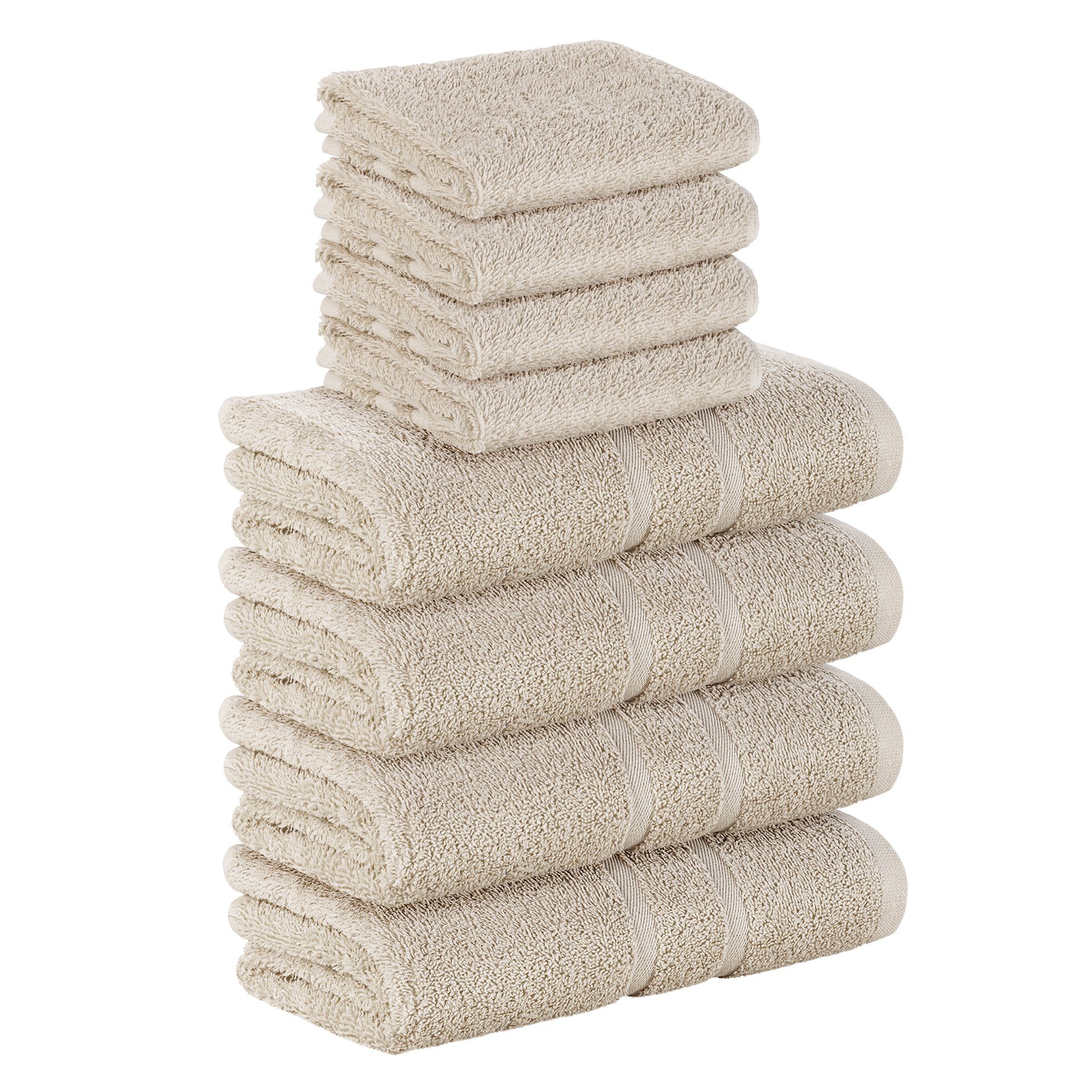 StickandShine Handtuch Set 4x Gästehandtuch 4x Handtücher als SET in verschiedenen Farben (8 Teilig) 100% Baumwolle 500 GSM Frottee 8er Handtuch Pack, 100% Baumwolle 500 GSM Sand