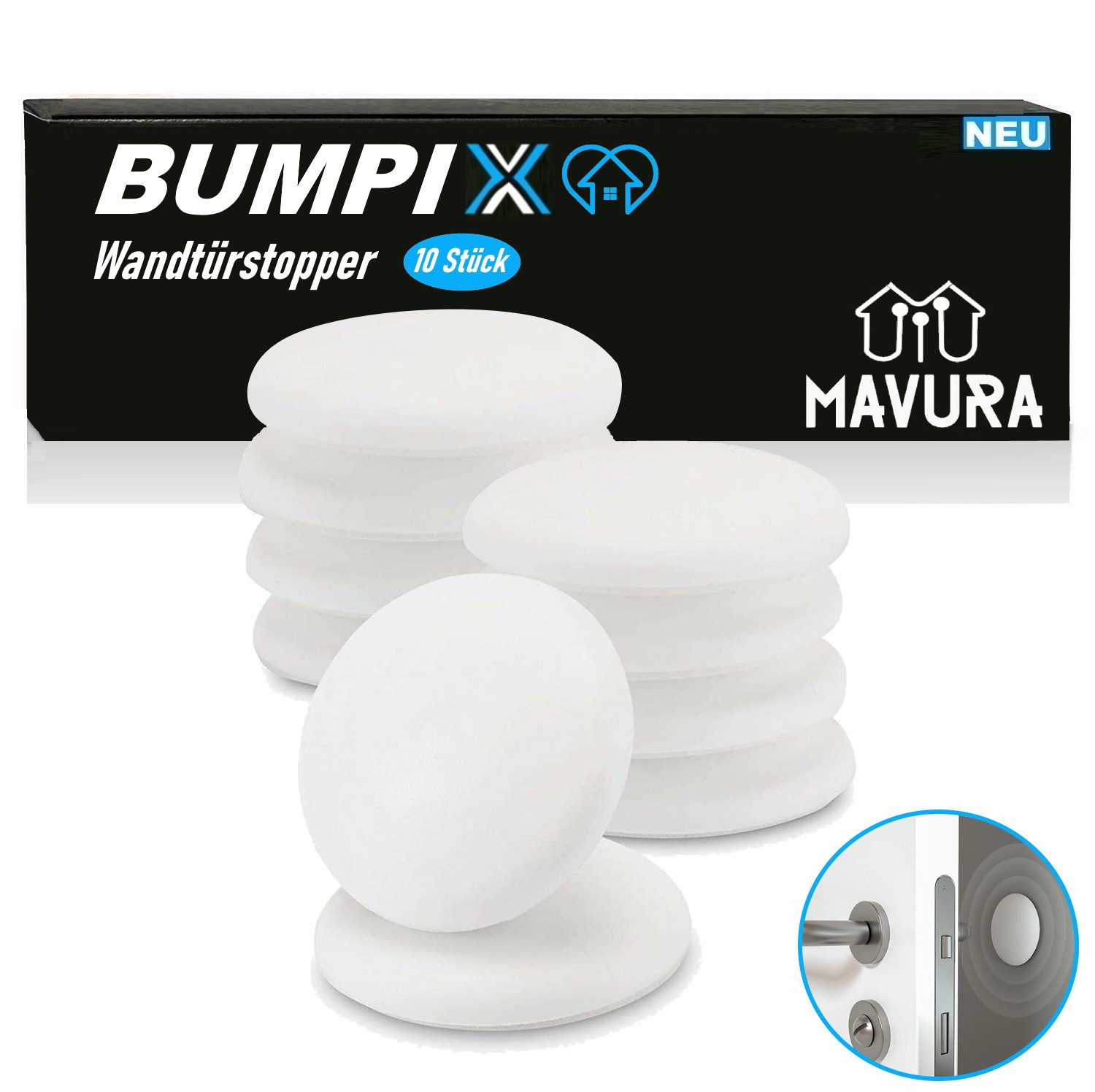 MAVURA Wandtürstopper BUMPIX Türstopper Türpuffer Anschlagpuffer Wand Fenster Tür, Stopper Puffer Gummipuffer Gummistopper selbstklebend [10er Set]