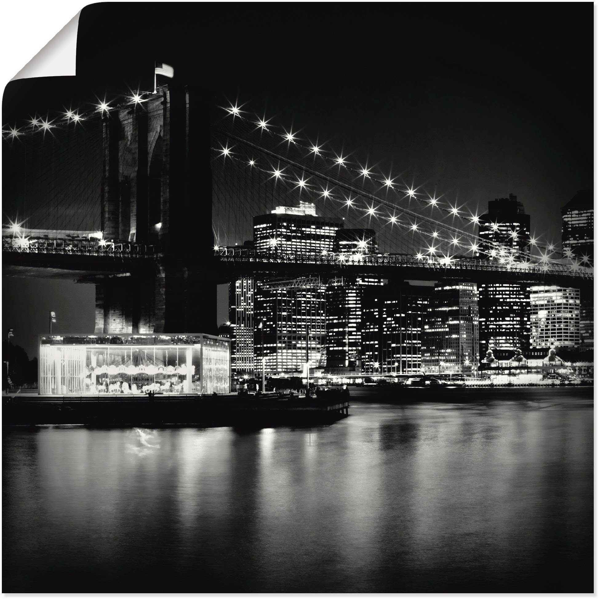 Artland Wandbild NYC Brooklyn Bridge bei Nacht, Amerika (1 St), als Alubild,  Leinwandbild, Wandaufkleber oder Poster in versch. Größen | Poster