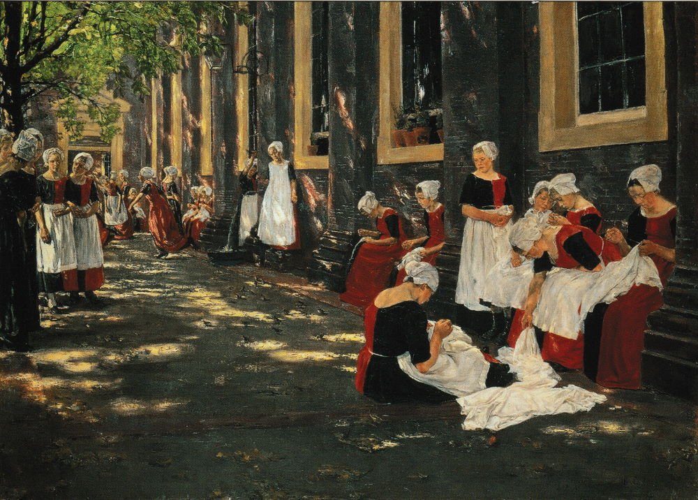 Postkarte Kunstkarte Max Liebermann "Der Hof des Waisenhauses in Amsterdam"