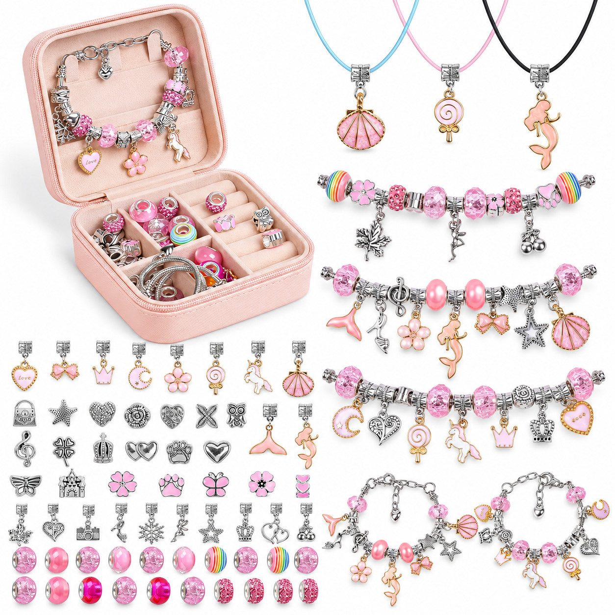 ibettertec Bastel-Armband Kreativset, Schmuckset für Mädchen, 66-tlg. Armband-Bastelset, Geschenk für Mädchen im Alter von 5–12 Jahren