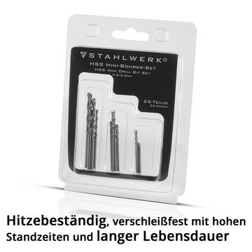 STAHLWERK Bohrersatz HSS Mini Bohrer Set 25 Teile 0,5-3,0 mm, (Set, 25-tlg), Mikro Metallbohrer / Spiralbohrer zum präzisen Bohren