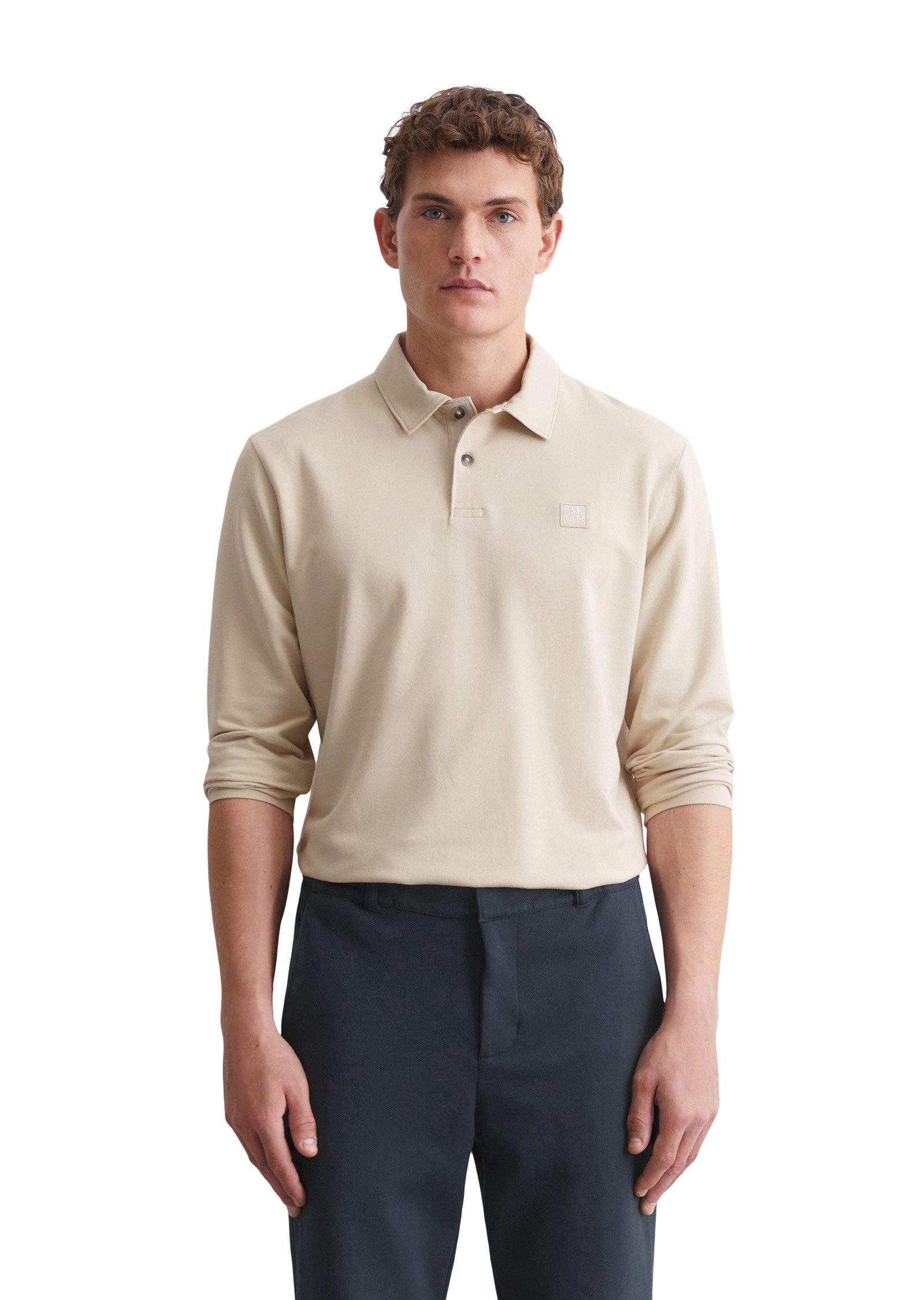 Marc O'Polo Langarm-Poloshirt aus weichem Bio-Baumwoll-Viskose-Mix