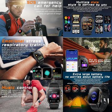 SGDDFIT Smartwatch (1,96 Zoll, Android, iOS), mit Telefonfunktion, IP68 Wasserdicht mit 100+ Sportmodi,Schrittzähler