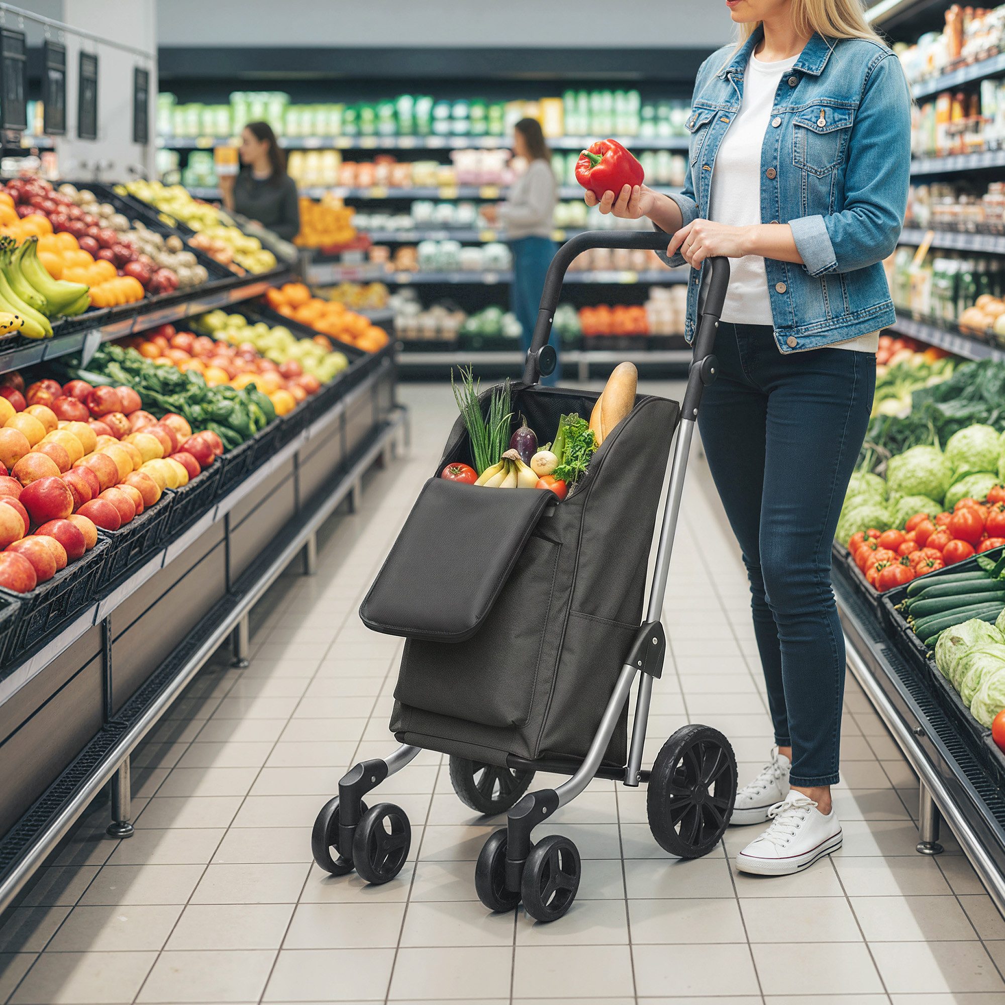 HOMCOM Einkaufstrolley Einkaufswagen Einkaufsroller mit abnehmbarer Tasche, 46 l, 3in1 klappbar, Kühlfach, 6 Räder