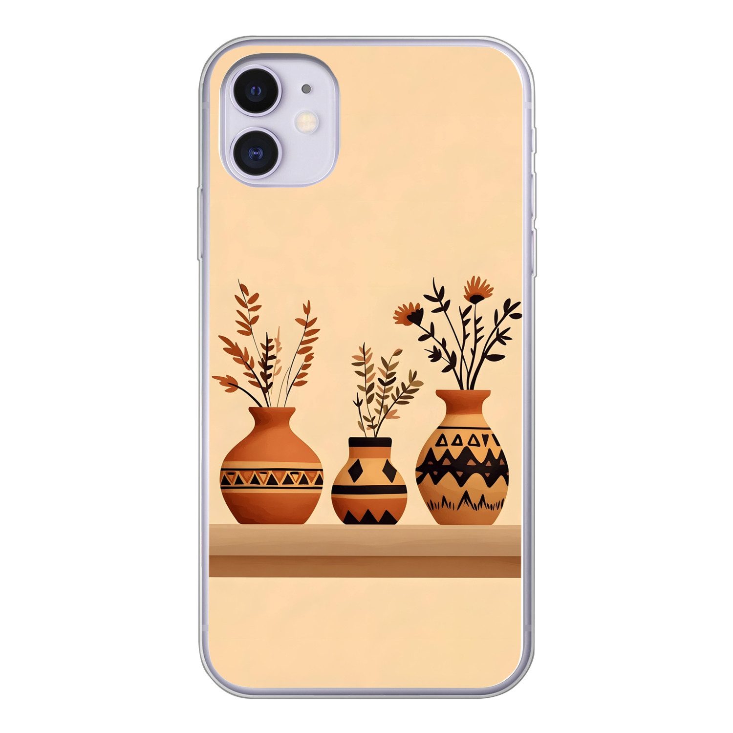 MuchoWow Handyhülle für Apple iPhone 11 Vasen - Blumen - Blätter - Minimalistisch, Smartphone-Bumper, Print, Handy Schutzhülle Dünn