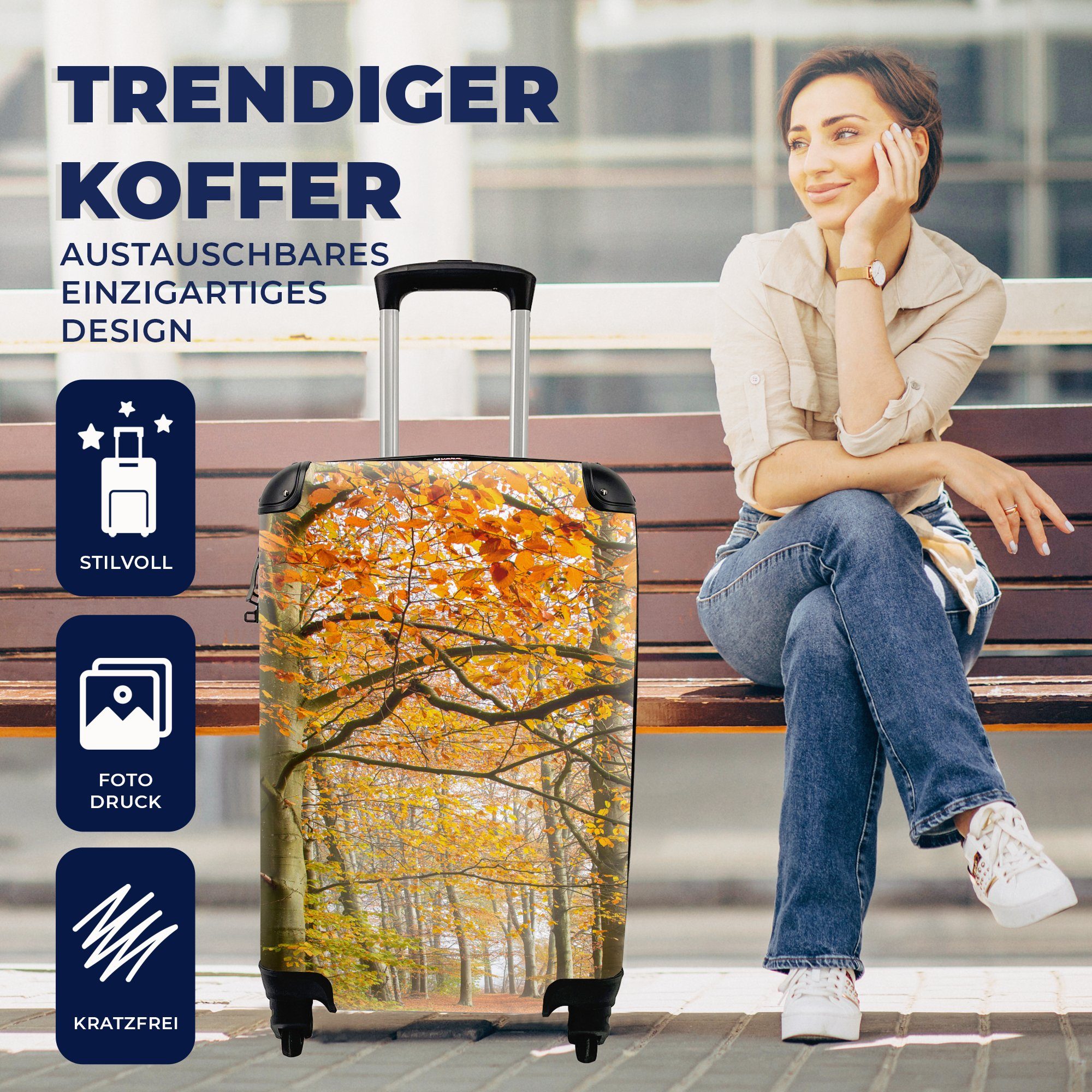 Wald Handgepäckkoffer Reisekoffer Reisetasche Ferien, Trolley, mit 4 MuchoWow - Rollen, Dänemark, Herbst für rollen, Handgepäck -