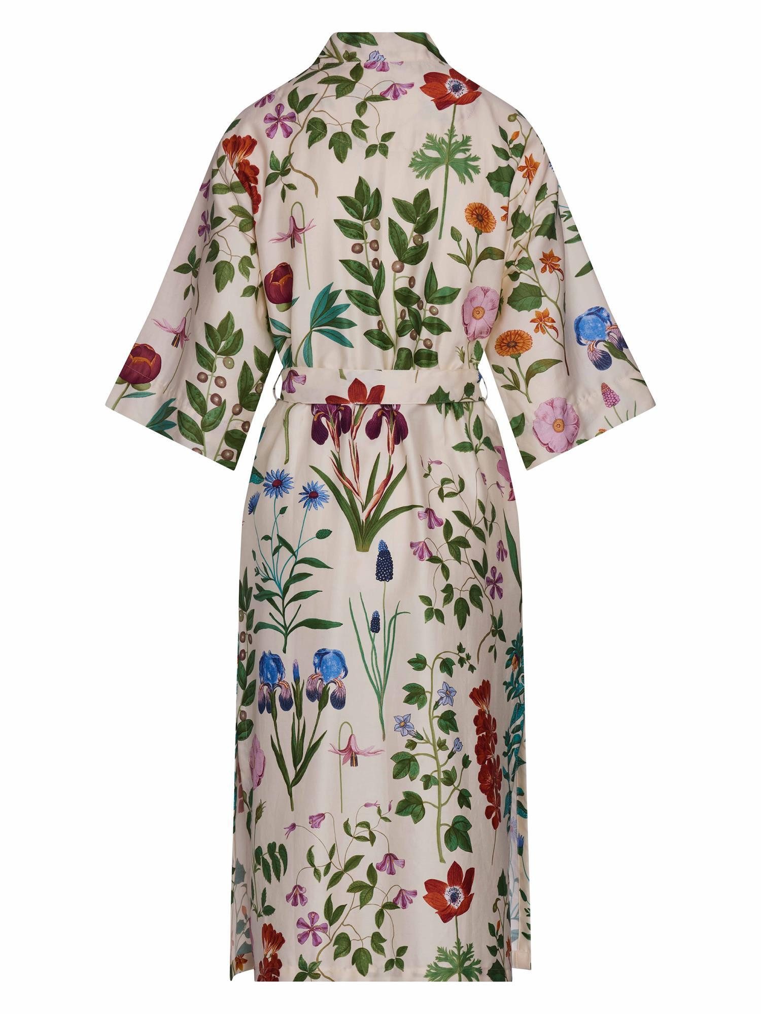 Essenza Kimono Ilona Marigold, Langform, Baumwolle, Kimono-Kragen, Gürtel, aus Bio-Baumwolle mit wunderschönem Blumenprint