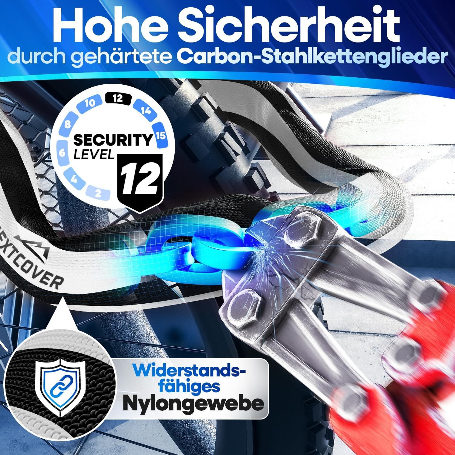 Nextcover Kettenschloss Fahrradschloss mit Zahlencode - Sicherheitsverschluss