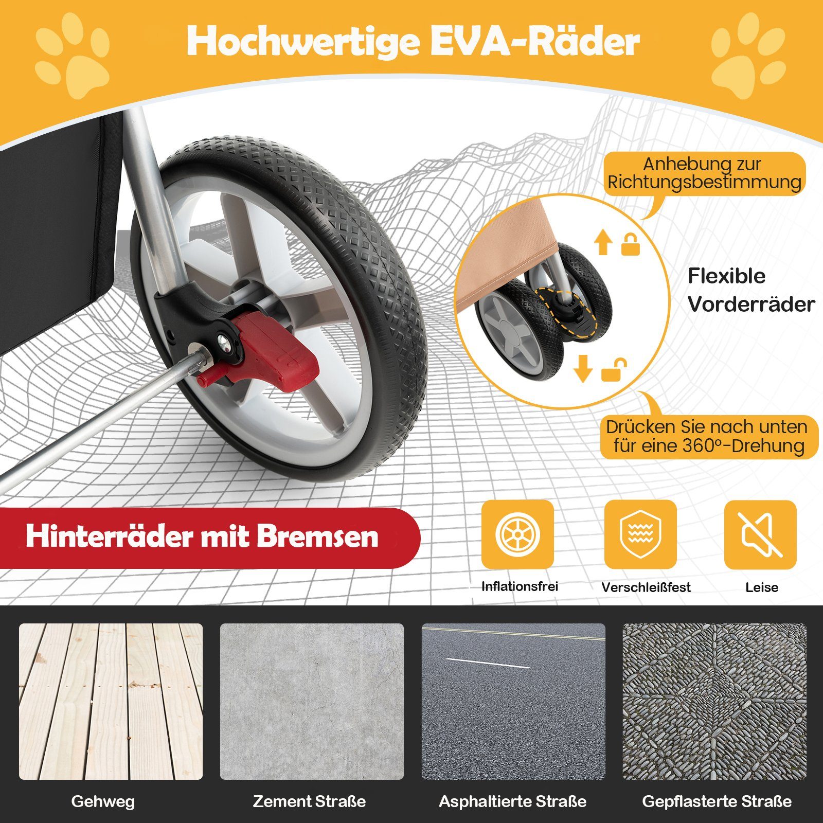 COSTWAY Hundebuggy Hundewagen, Tiertransportbox, mit Gitternetz, bis 15 kg