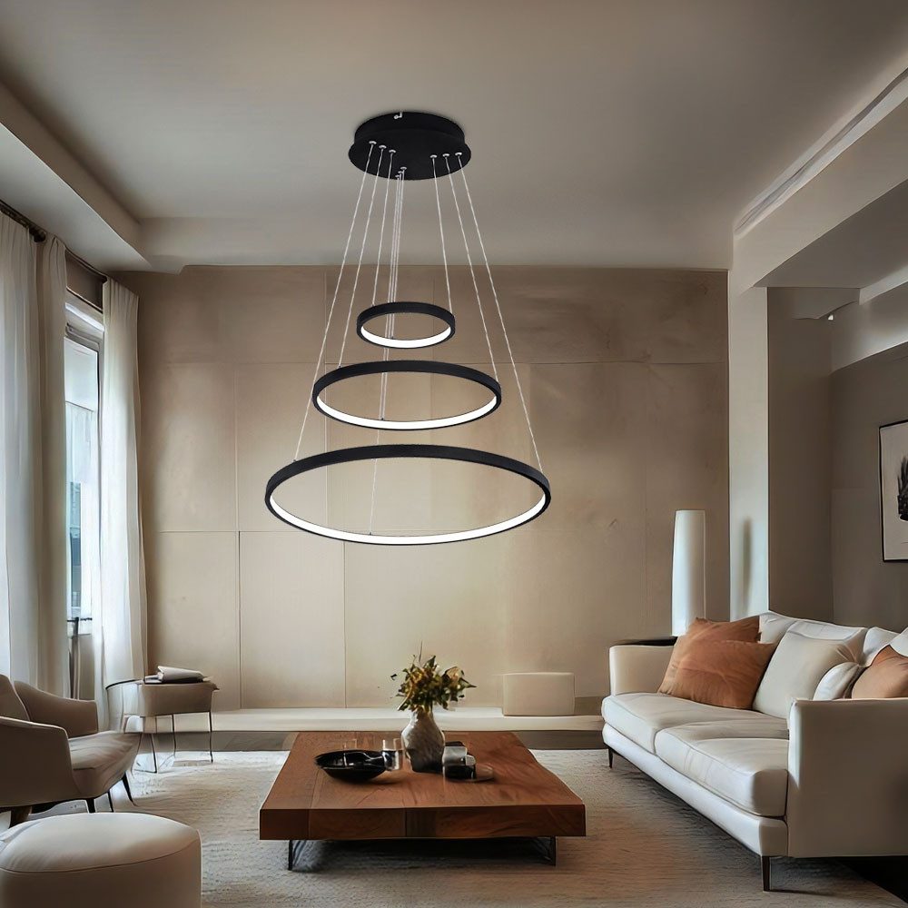 GLOBO LIGHTING LED-Hängeleuchte, LED-Leuchtmittel fest verbaut, Warmweiß, Hängelampe Pendelleuchte LED Wohnzimmerlampe Ringe dimmbar H 120 cm