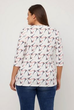 Ulla Popken Rundhalsshirt Shirt Eiffelturm A-Linie V-Ausschnitt 3/4-Arm