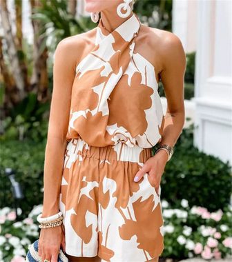 AFAZ New Trading UG Sommerkleid Sommerliches, bedrucktes, rückenfreies Trägerkleid Zweiteiliges Set mit Shorts mit Obertaschen