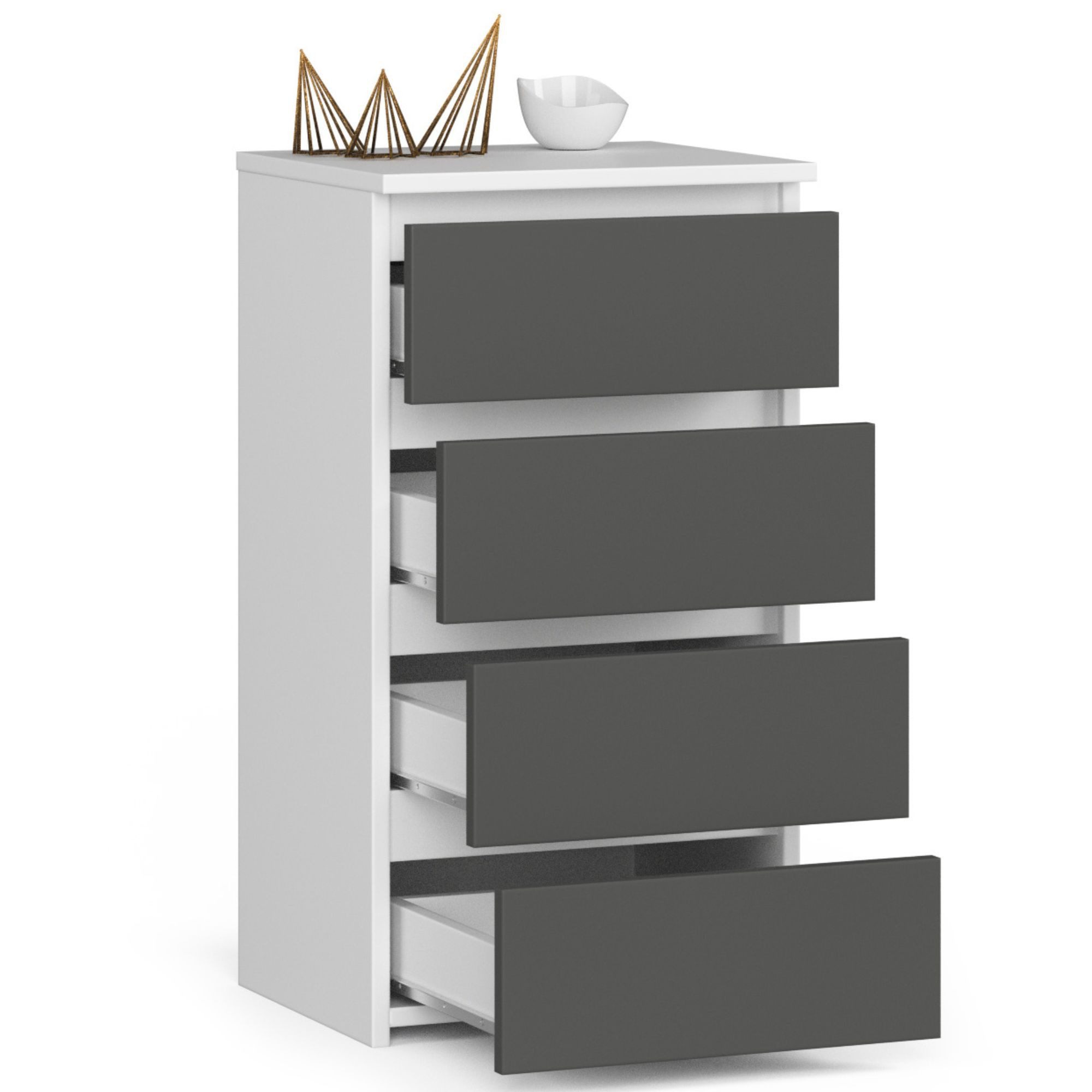 Home Collective Kommode 40 cm breit Holz Highboard Sideboard für Flur Schlafzimmer Wohnzimmer (Mehrzweckschrank Schrank schmal Kommode Schlafzimmer mit Schubladen), Kinderzimmer Organizer, 73 cm hoch mit 4 Schubladen weiß-grau