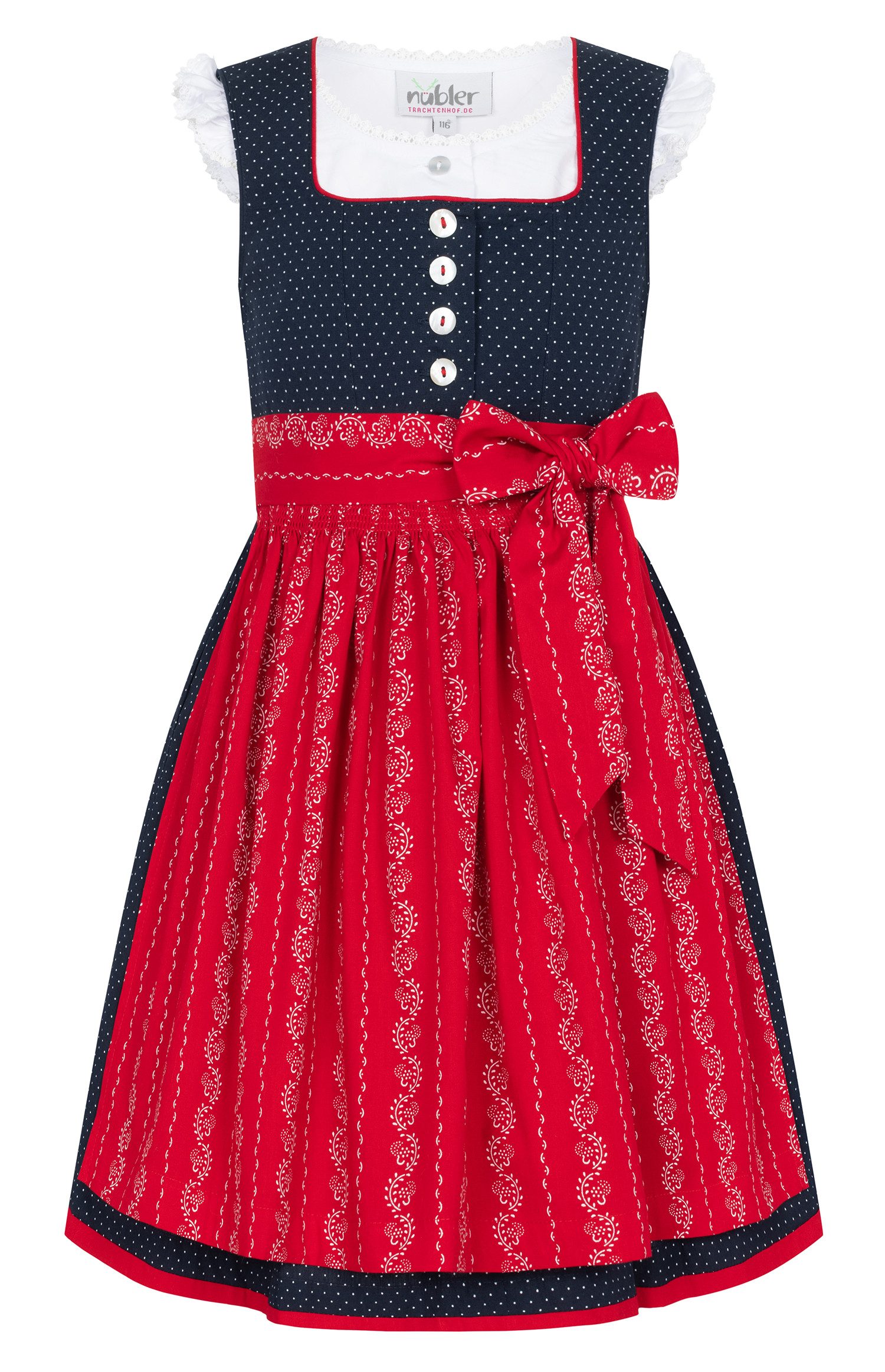 Nübler Dirndl Kinderdirndl Worthersee in Marine-Kirschrot von Nübler