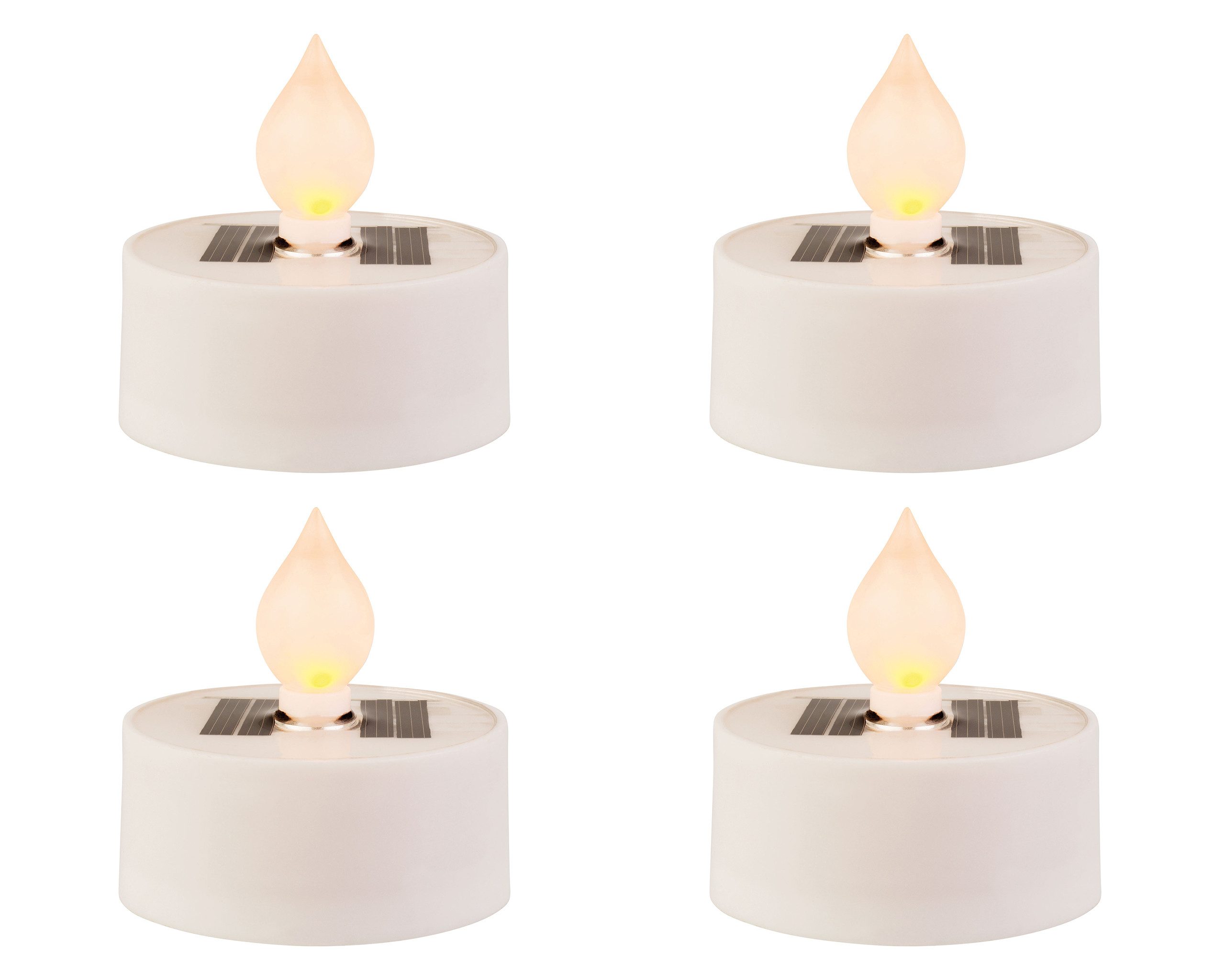 Lumineo LED-Kerze, Solar LED Teelicht Outdoor 5x2cm Kunststoff Weiß / Warmweiß 4er Set