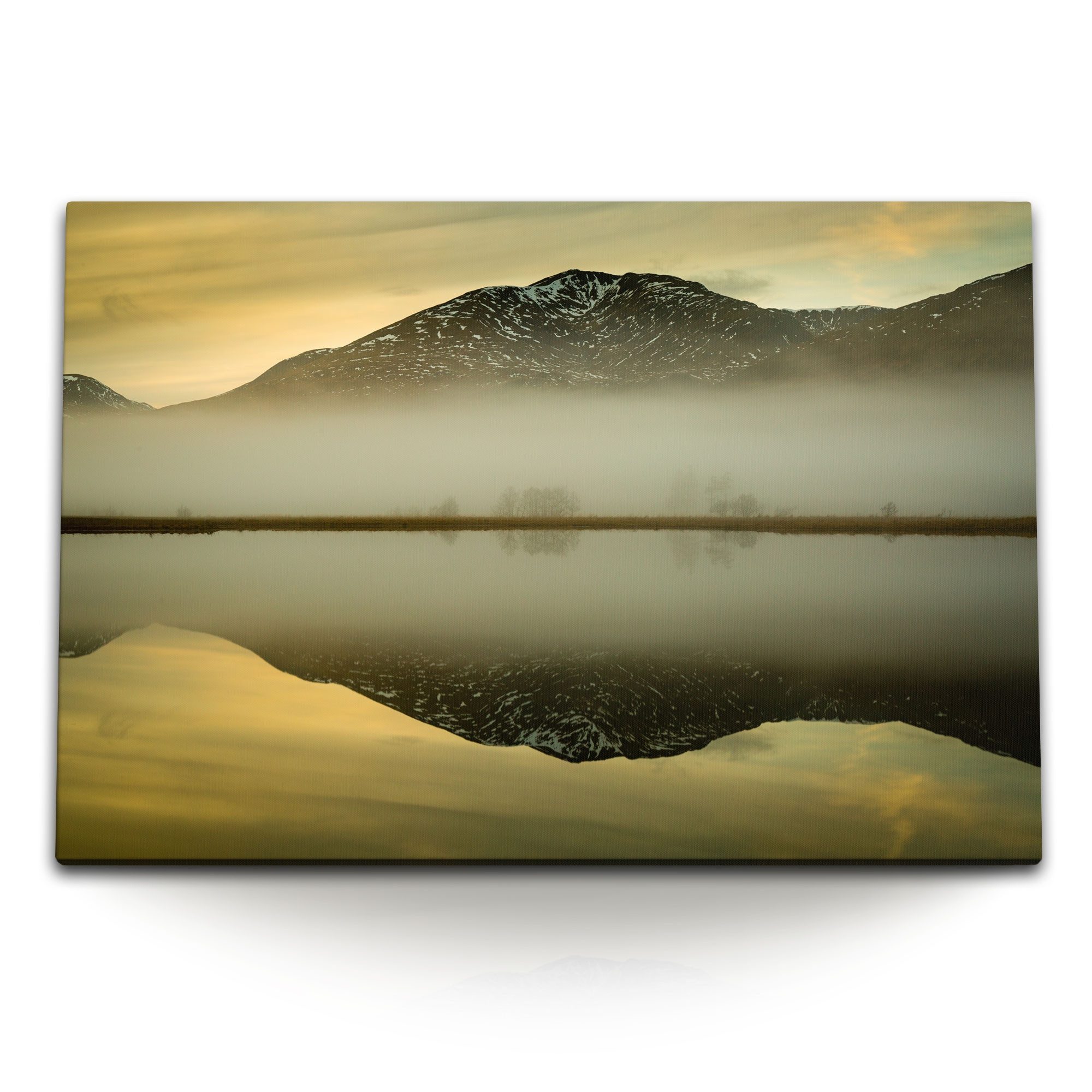 Leinwandbild 120x80cm Wandbild auf Leinwand See Berge Reflexion Natur Abenddämmerun