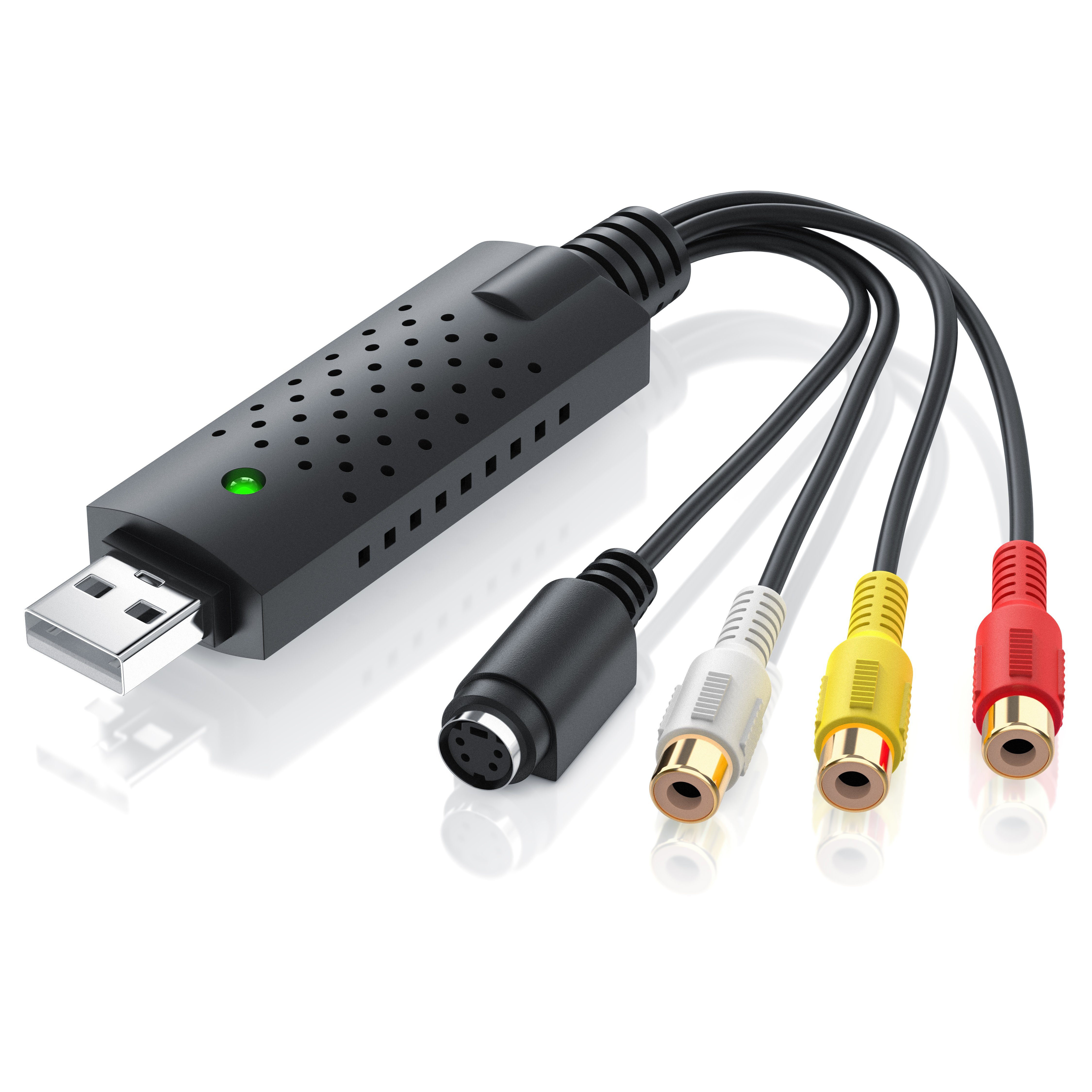 CSL Audio- & Video-Adapter USB Typ A, S-Video, Composite CVBS, Cinch zu USB 2.0 Typ A Stecker, S-Video Buchse (Mini-DIN 4), Composite CVBS Buchse, Cinch Buchse, Cinch Buchse, USB Videograbber Audio Video Konverter, PAL NTSC, VHS zu DVD