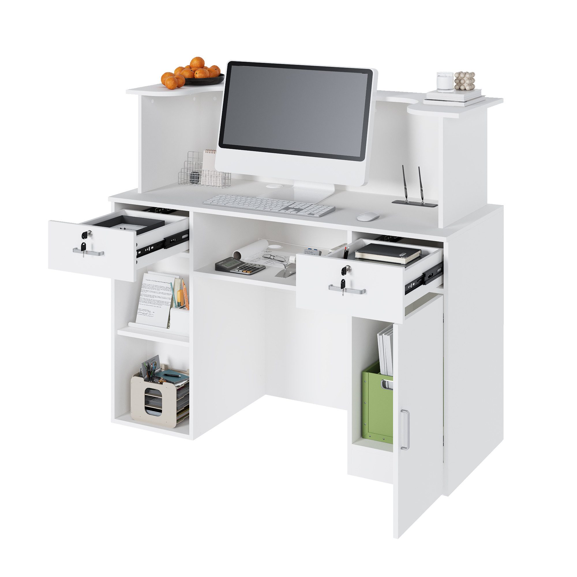 FUFU&GAGA Empfangstheke Empfangstheke mit LED-Beleuchtung, Weiß, MDF, in 3 Größen