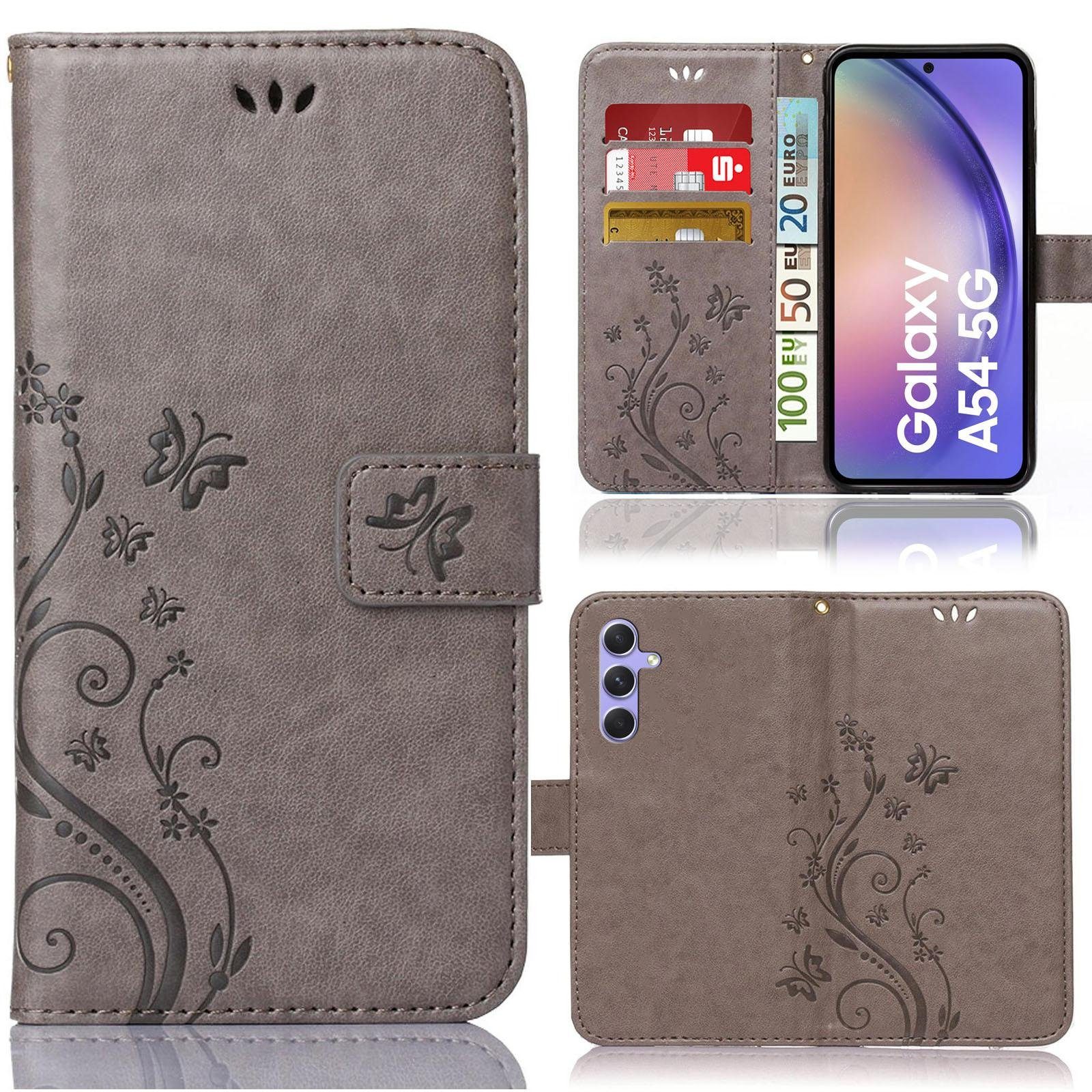 Numerva Handyhülle Bookstyle Flower für Samsung Galaxy A54 5G, Handy Tasche Schutzhülle Klapphülle Flip Cover mit Blumenmuster
