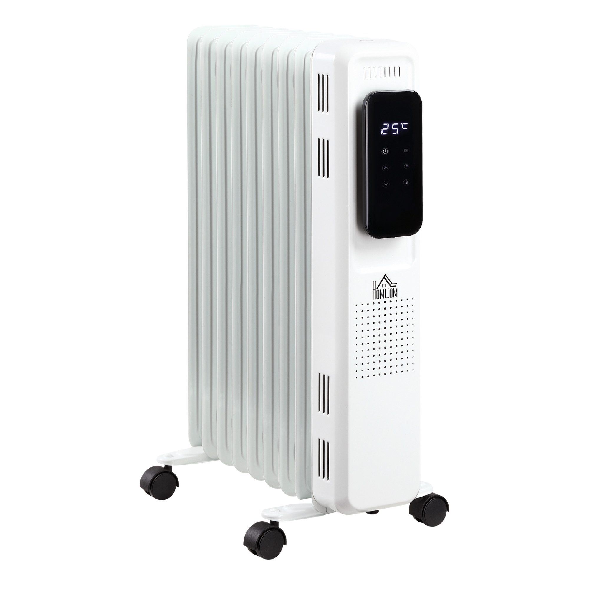 HOMCOM Ölradiator Ölheizung, 3 Heizstufen, Touch-Desplay, 42,5 x 24 x 63cm, 2000 W, Tragbar Heizung 3 Heizstufen, 9 Heizplatten, Weiß