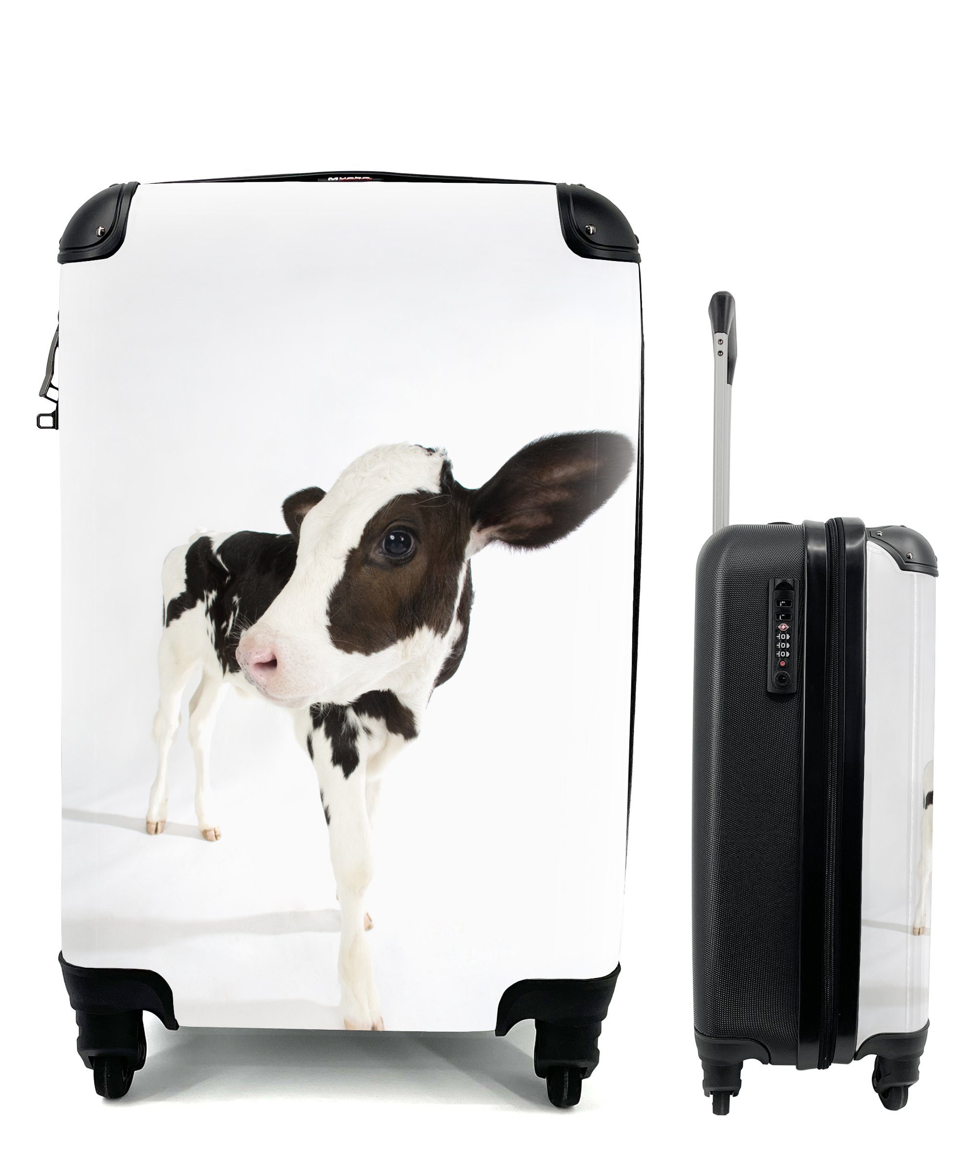 Hintergrund, Reisetasche Reisekoffer Trolley, mit 4 weißem Seitwärts rollen, Rollen, für blickendes auf Handgepäckkoffer Handgepäck Ferien, MuchoWow Kalb