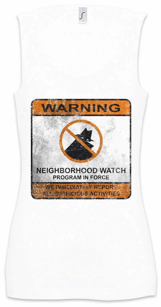 Urban Backwoods Tanktop Neighborhood Watch Sign Ärmelloses Damen T-Shirt Nachbarschaftswache Symbol Logo Vigilantismus Vigilante