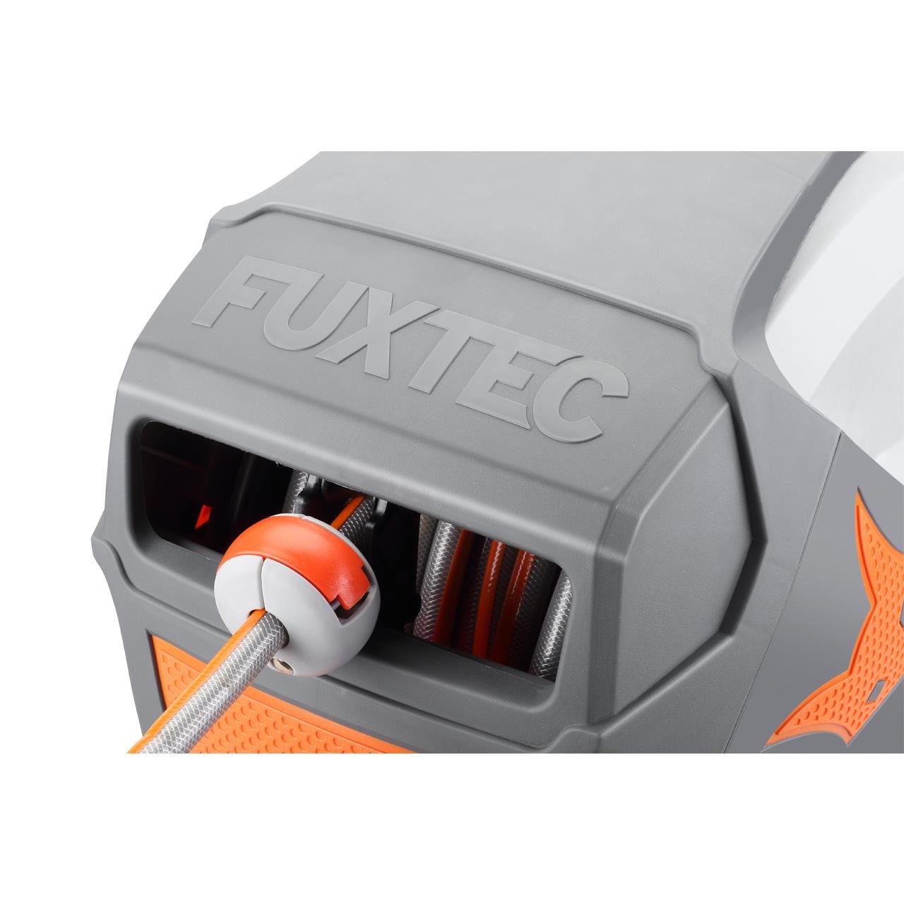 FUXTEC hose reel FX-WSA20, 20 m hose, ½ inch connection, swiveling, automatic rewinding