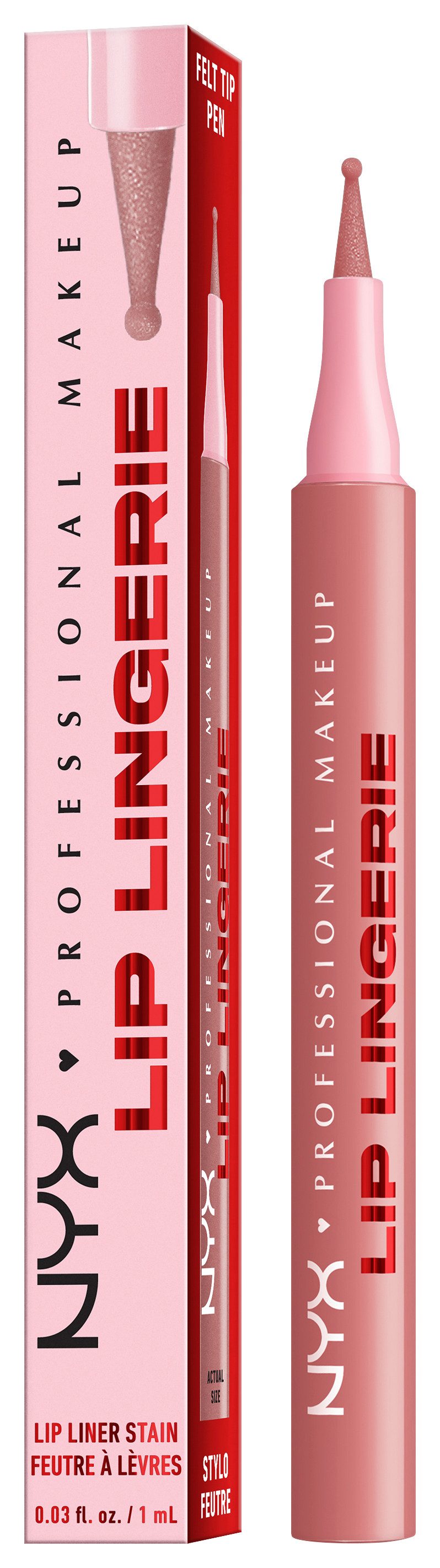 NYX PROFESSIONAL MAKEUP Lippenstift LIP LINGERIE LIP LINER STAIN, wisch- und wasserfesten Halt, mit präziser Filzkugelspitze