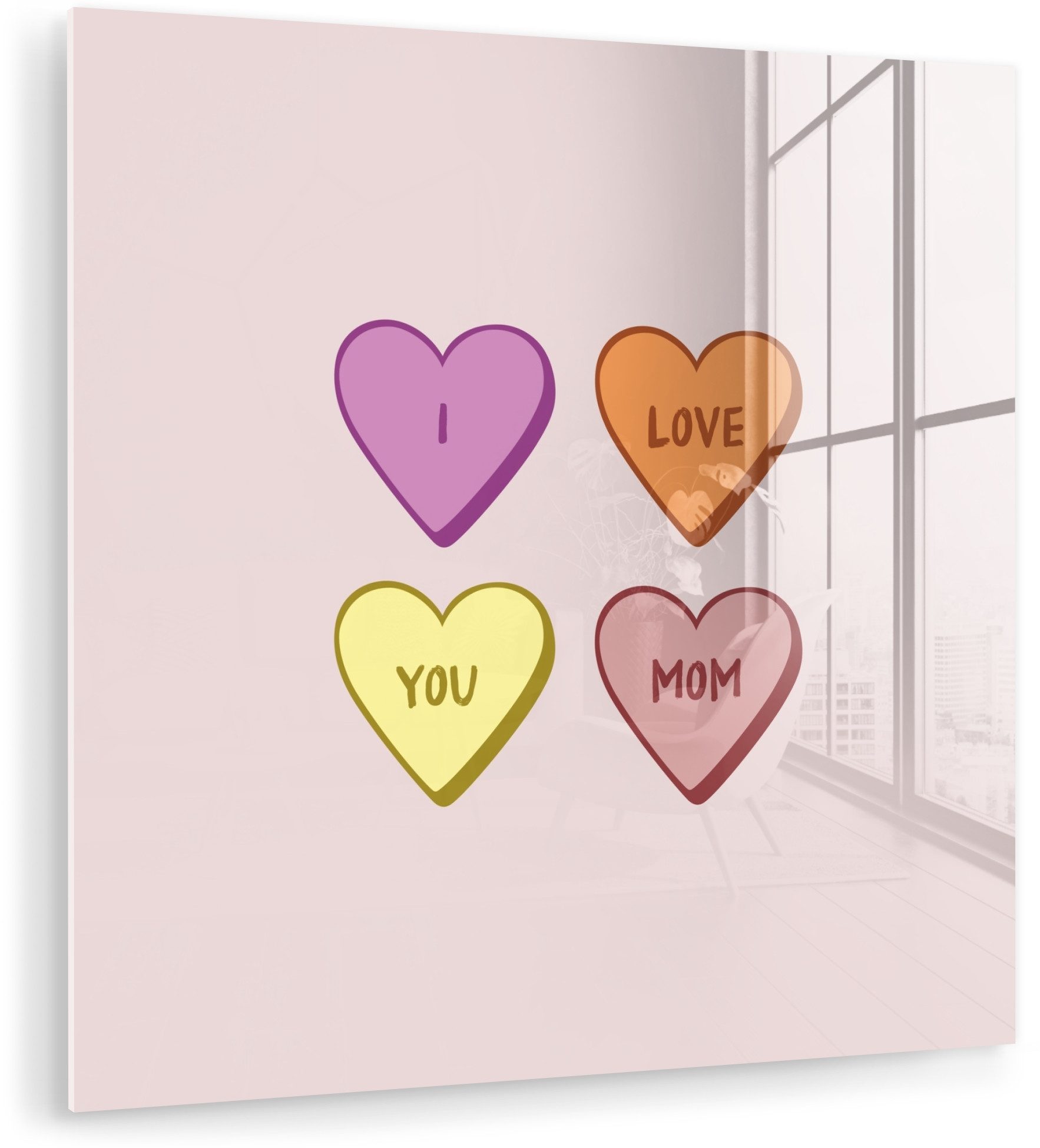 MuchoWow Acrylglasbild Herzen - Pastell - Liebe - Mutter, Inkl. Aufhängung, Bilder auf Glas Wandbild, Wanddeko Wohnzimmer Badezimmer, 20x20 cm