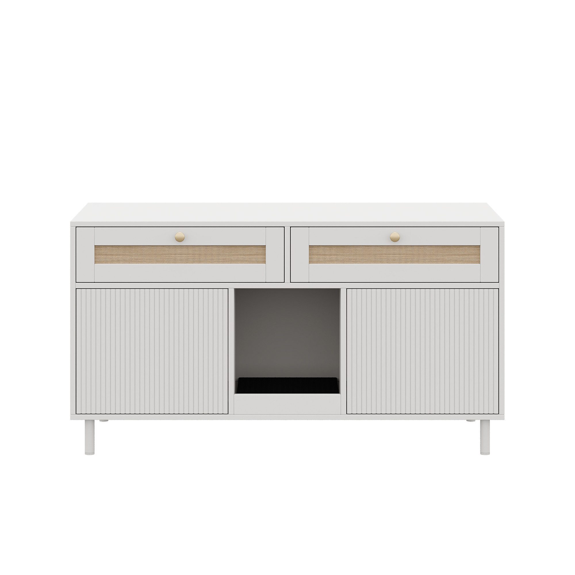 Flieks Mehrzweckschrank Katzentoilettenschrank mit Katzenstreufangmatte und Rattan-Schubladen (1-St., 120x50x65 cm) Katzenstreuwanne-Schrank Tierhaus Sideboard  – Bild 5 von 5