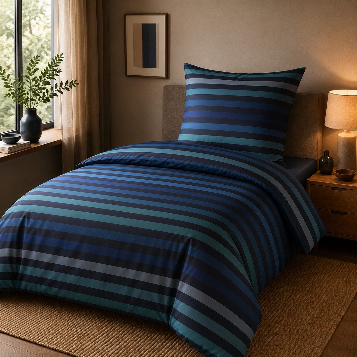 JOOP! Bettwäsche JOOP! Comfort Satin Bettwäsche Tone 4103-2 ocean blau Streifen 135x200, Comfort Satin, 2 teilig, Mit Reißverschluss