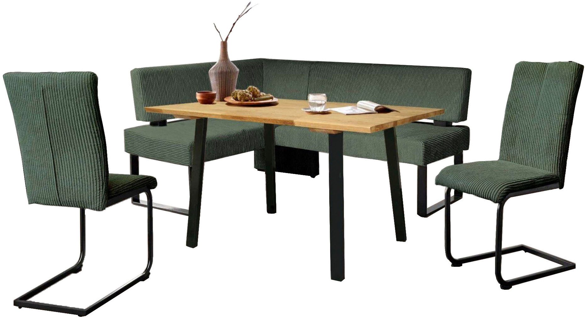OTTO home Eckbankgruppe Oliver, (Set, 4-tlg., 4-tlg), Eckbank mit Wellenunterfederung im Sitz, Tisch Massiv Eiche
