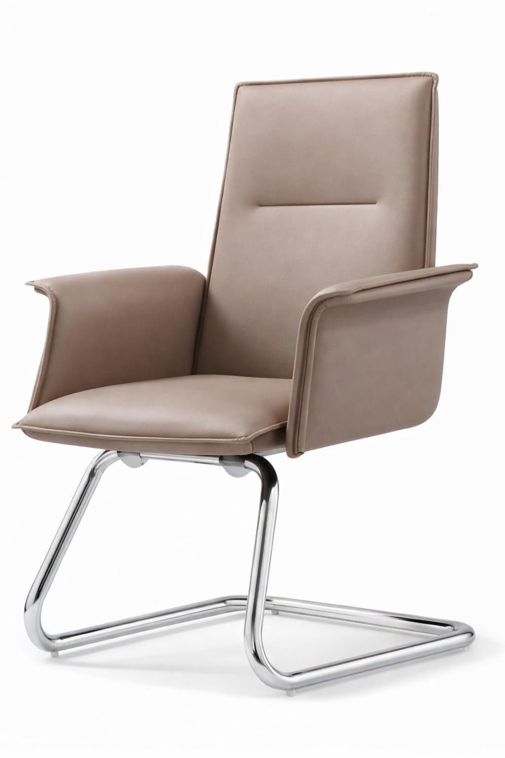 Xlmoebel Besucherstuhl Beiger Chefsessel aus Kunstleder mit hoher Rückenlehne und (Chefsessel; mit Armlehnen; Kunstlederbezug; Metallgestell, 1 St), Made in Europa