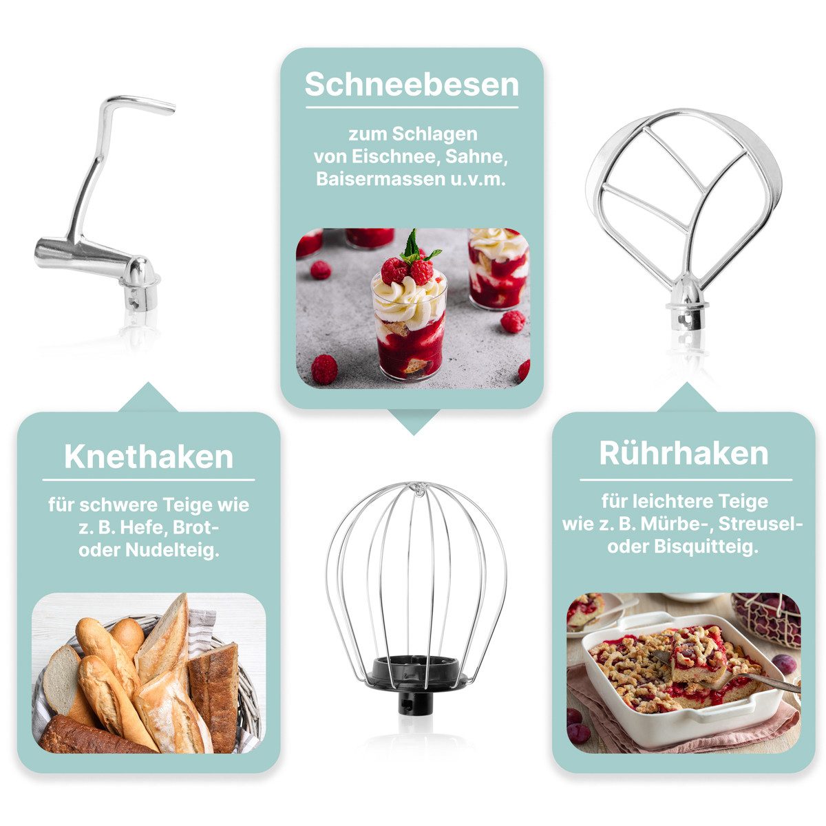 BOMANN Küchenmaschine KM 6030 CB mint-grün, Küchenmaschine 1100 Watt, Knetmaschine 5 Liter
